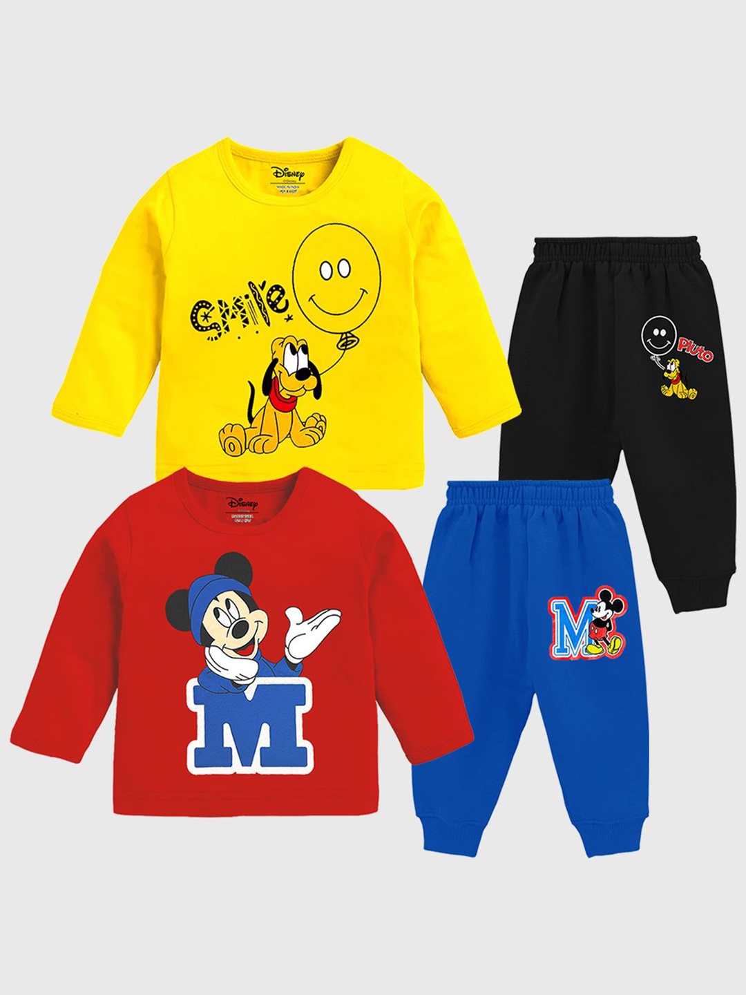 

Disney By Miss and Chief Boys Pack Of 2 Mickey & Pluto Printed T-shirt With Joggers, Yellow