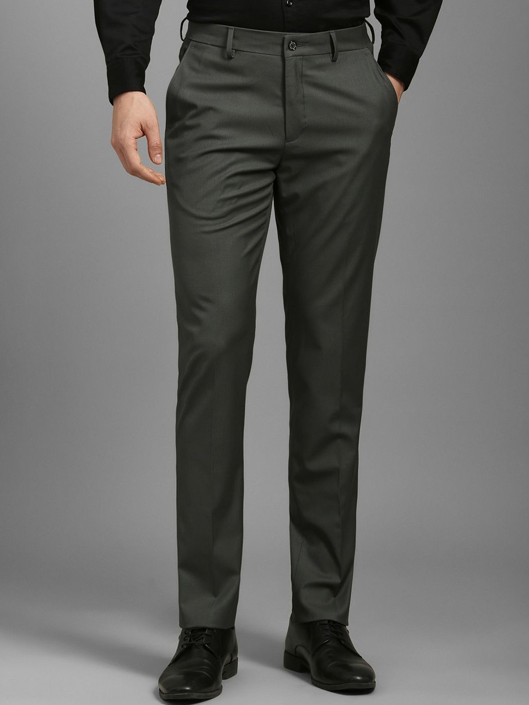 

Louis Philippe Men Textured Slim Fit Trousers, Grey