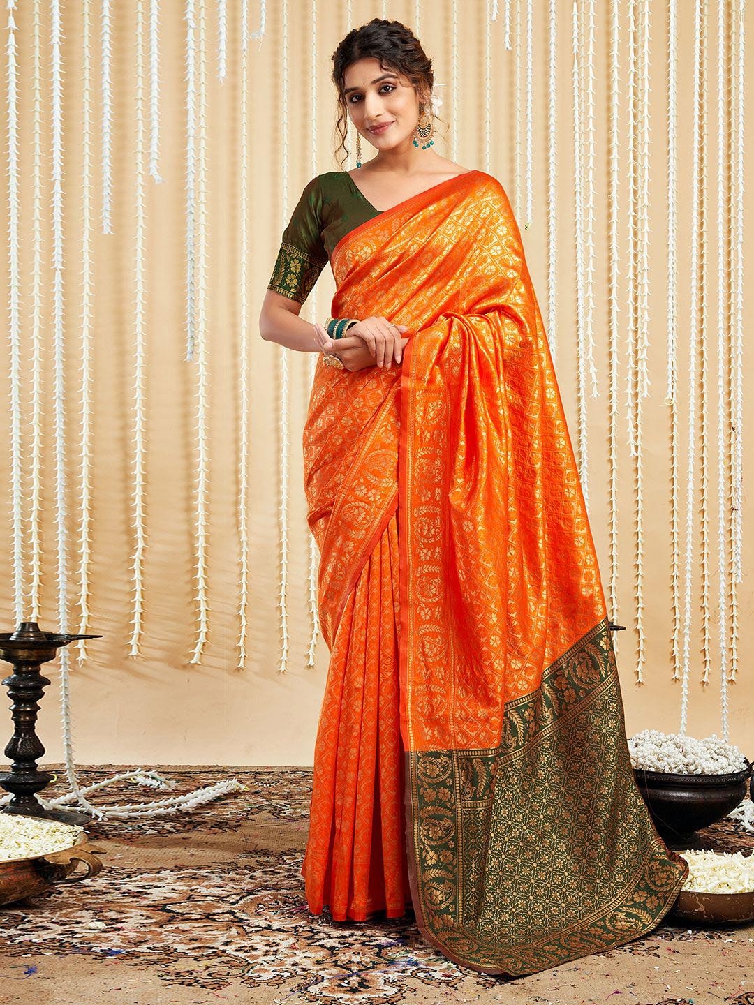 

HERE&NOW Woven Design Zari Paithani Saree, Orange