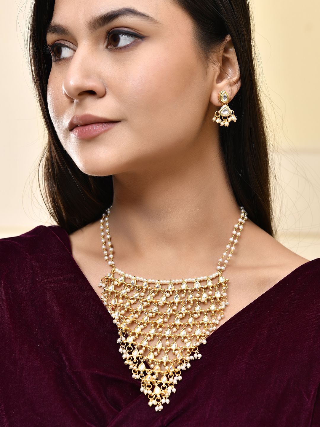 

Silvermerc Designs Gold-Plated Pearl Bridal Necklace and Earring Set