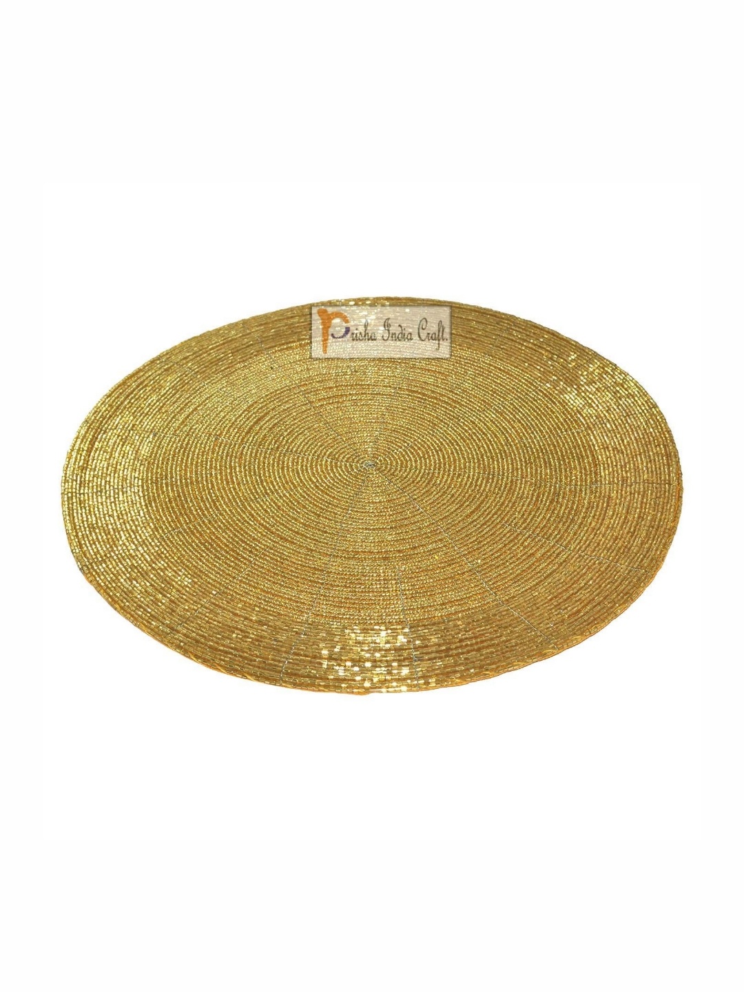 

PRISHA INDIA CRAFT Beige Beaded Round Glass Table Placemats, Gold