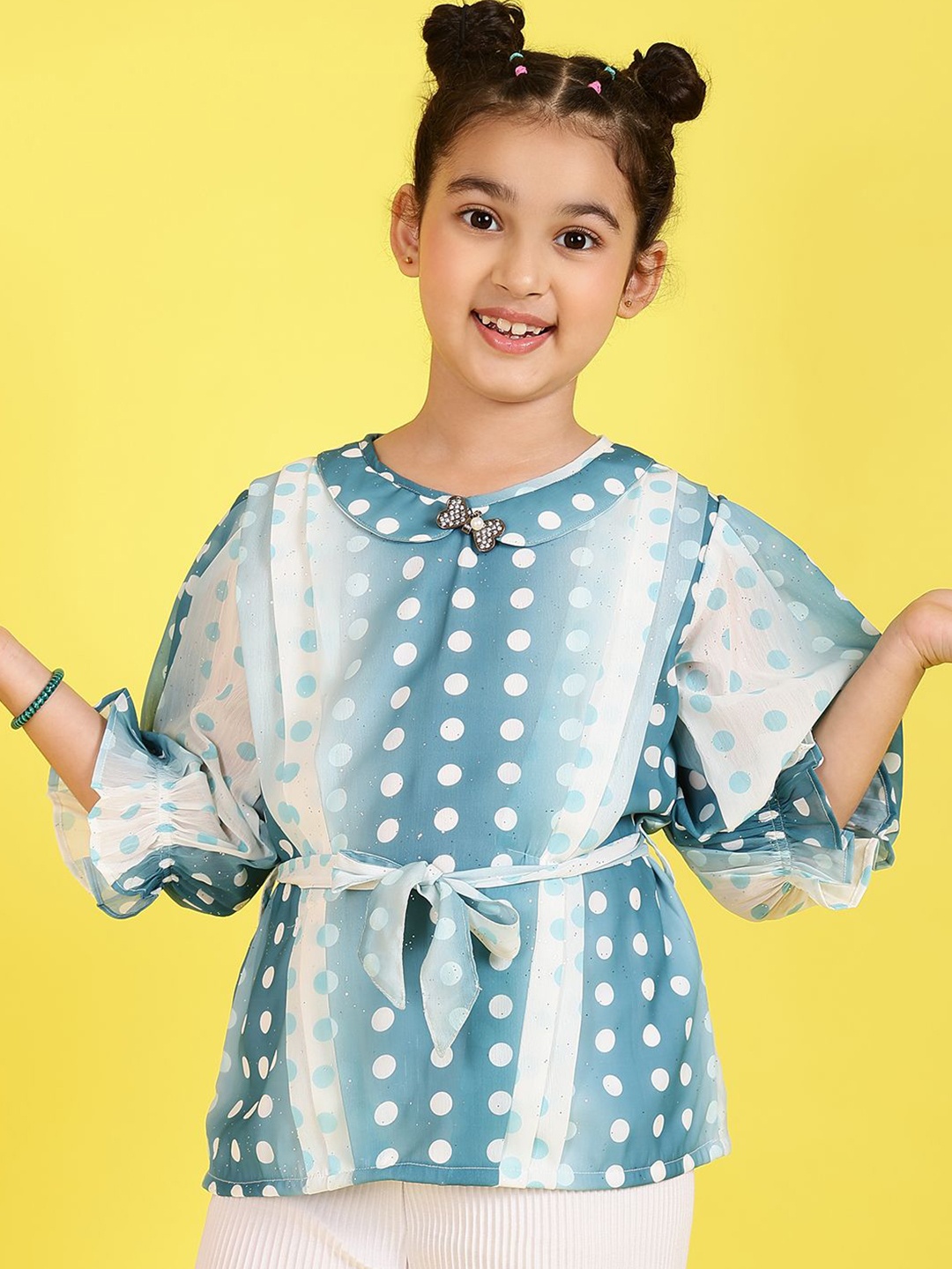 

Miss & Chief Polka Dot Block Print Top, Blue