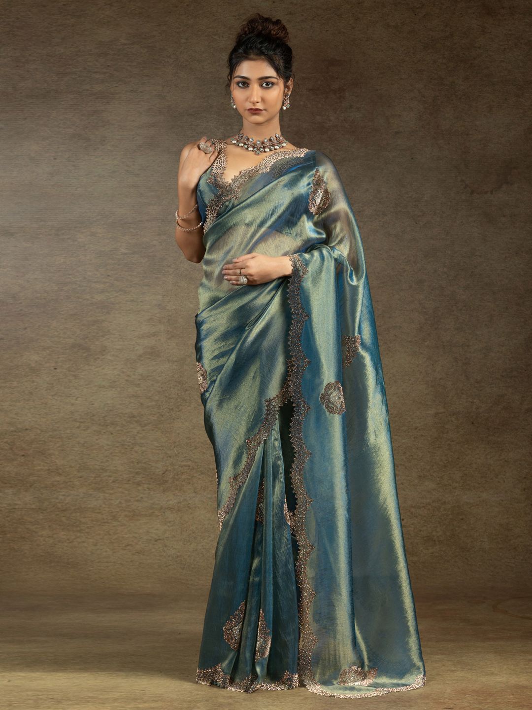 

Saree mall Embellished Beads and Stones Silk Blend Sarees, Teal