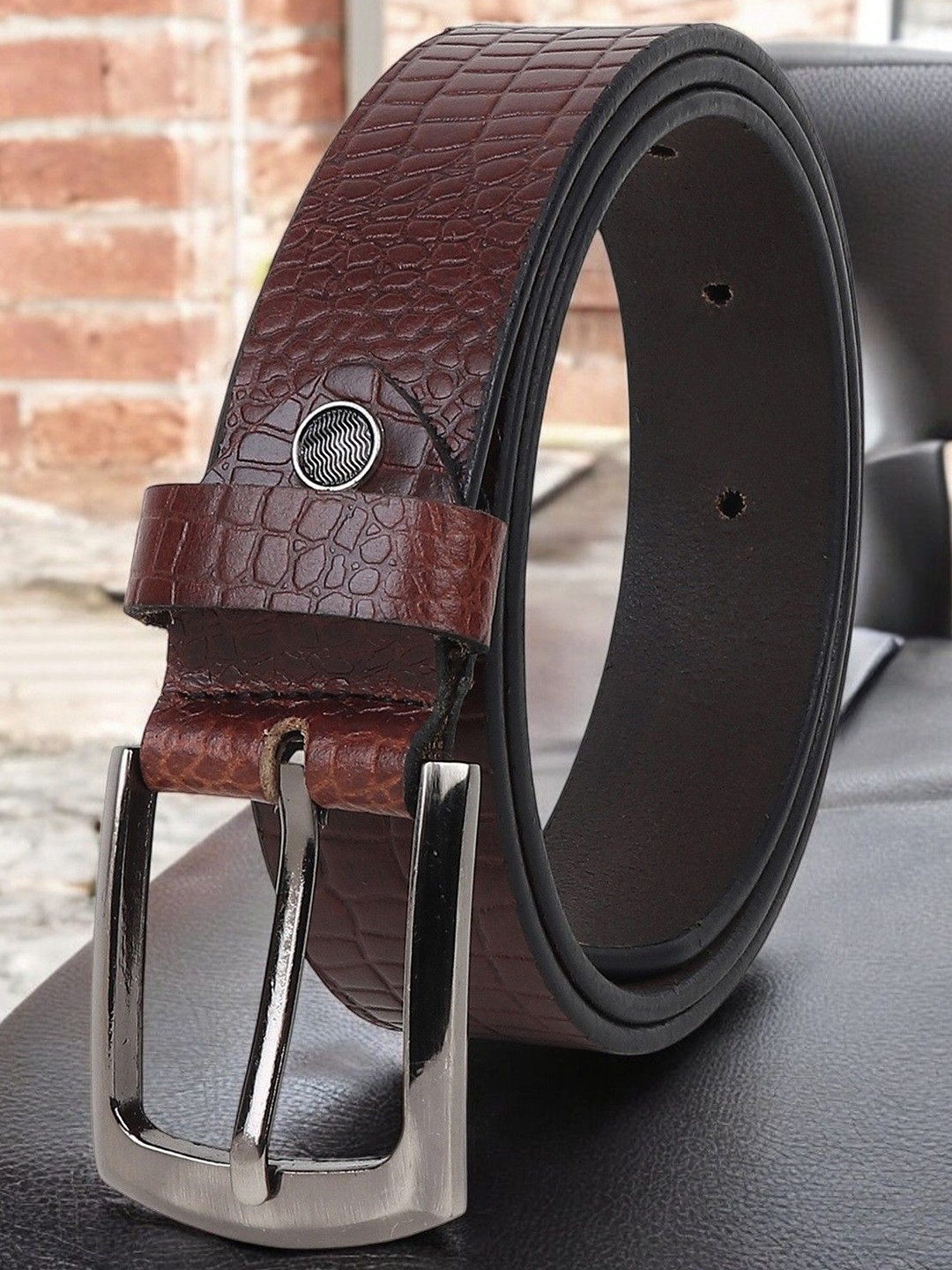 

Metronaut Men Textured Leather Formal Belt, Brown