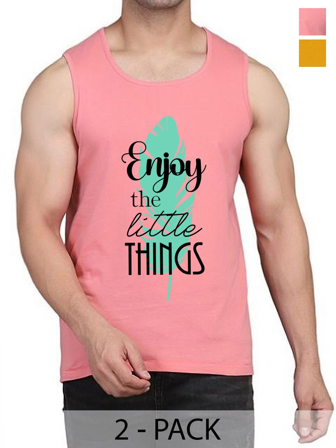 

WOOSTRO Pack Of 2 Cotton Printed Gym Vests, Peach