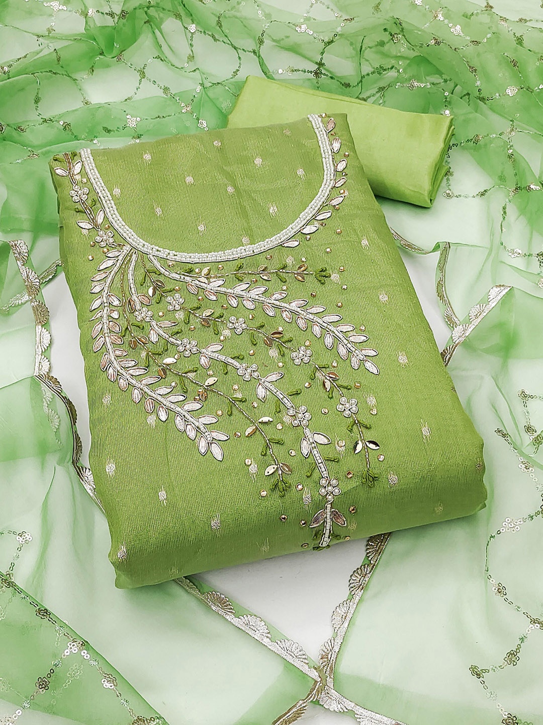 

SAINOOR Semi-Stitched Dress Material, Green