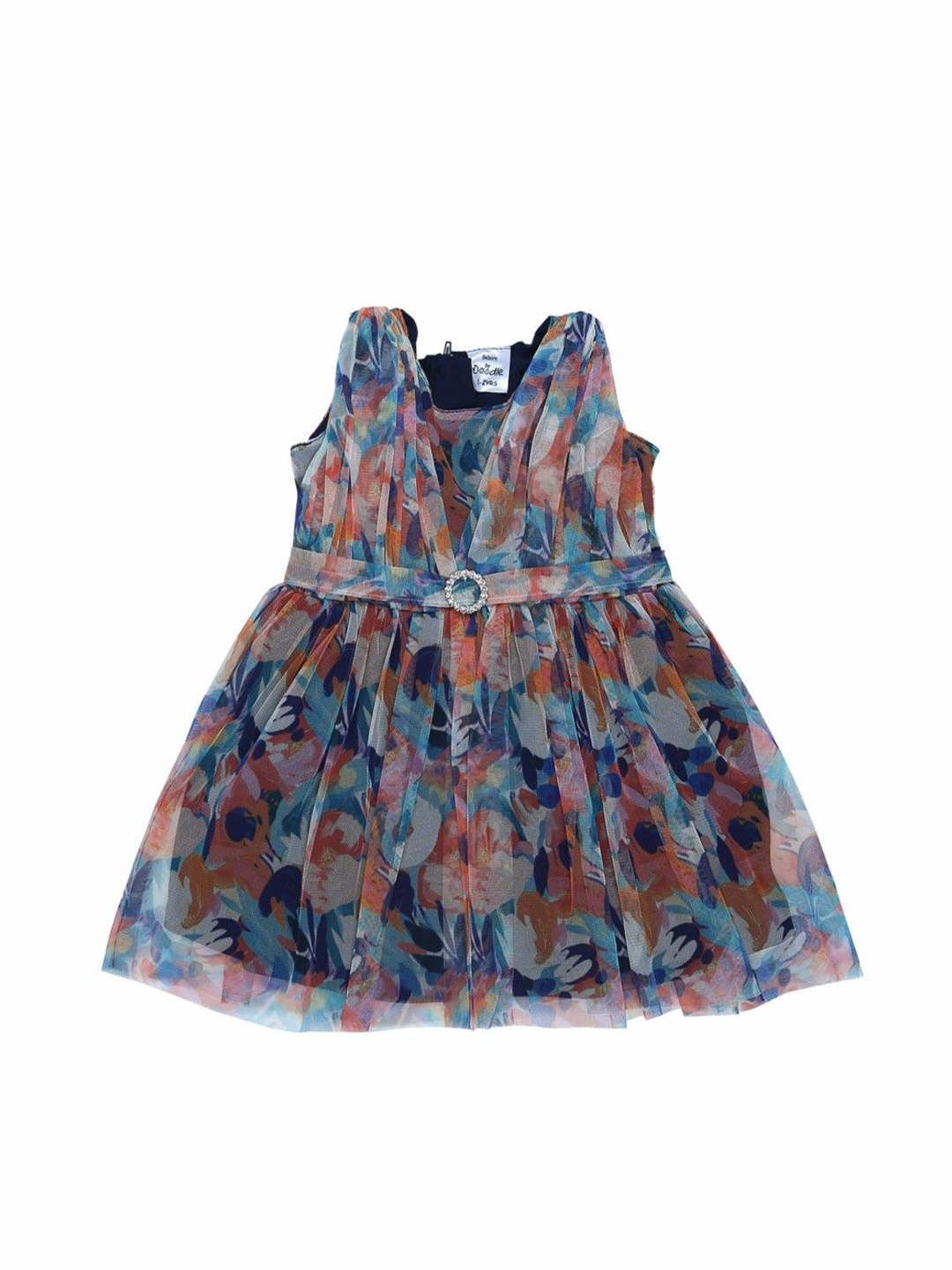 

Doodle Floral Print Net Fit & Flare Dress, Navy blue