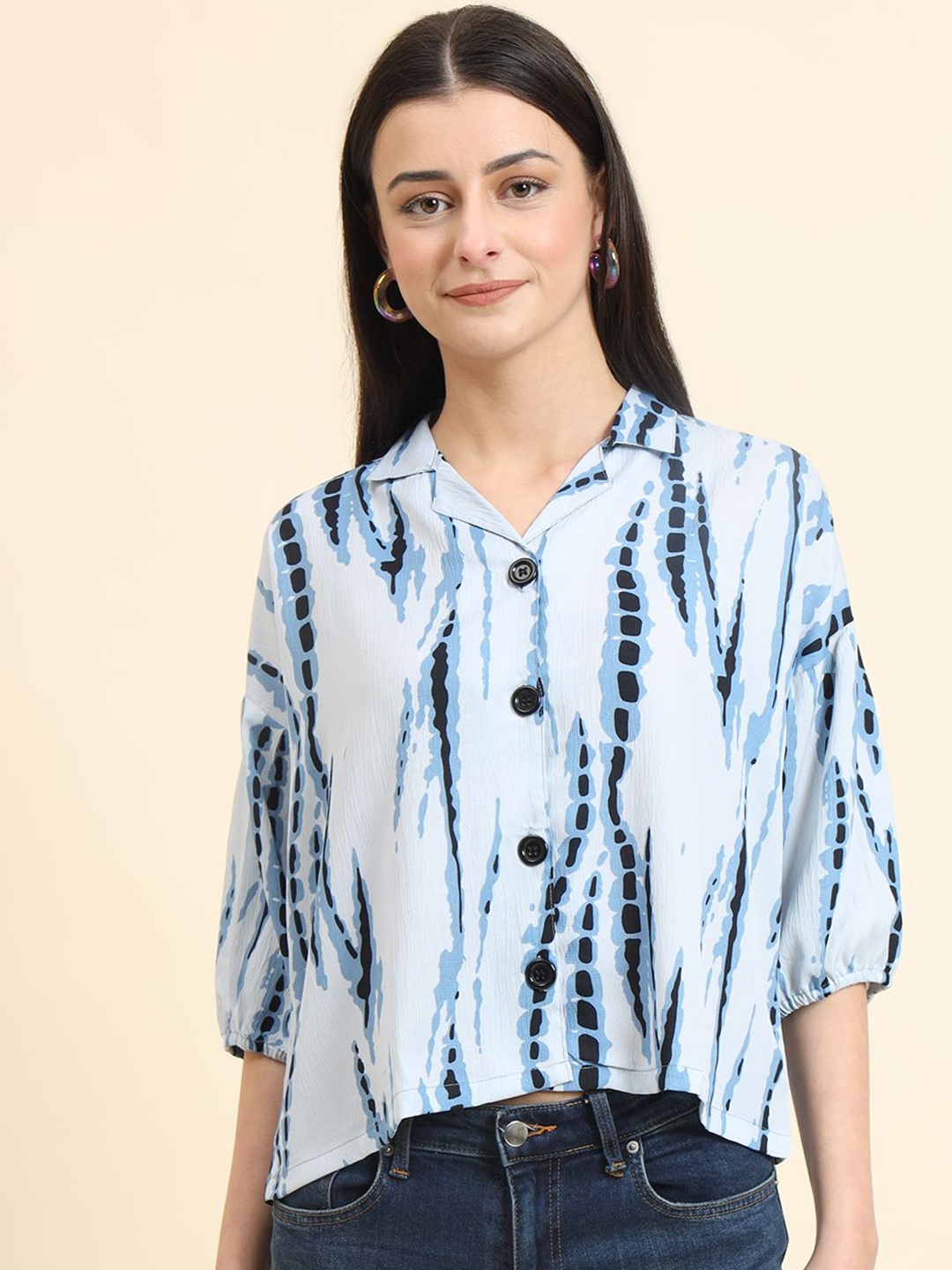 

DressBerry Women Classic Boxy Opaque Printed Casual Shirt, Blue