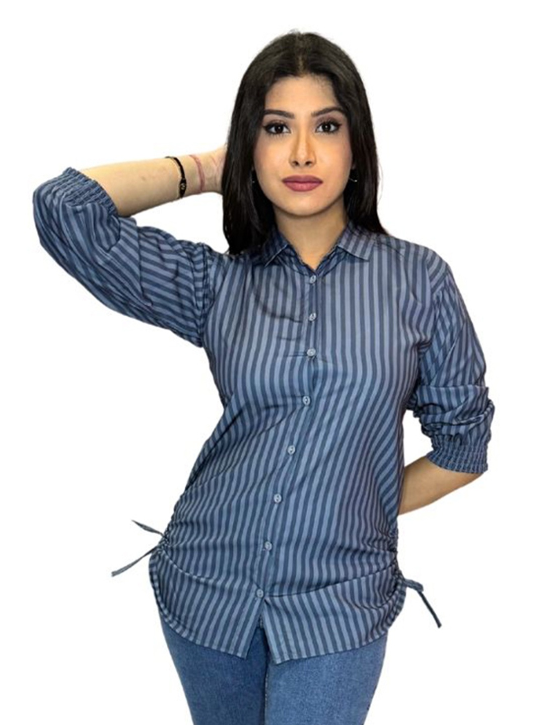 

JAC INDIAN Women Opaque Striped Casual Shirt, Blue