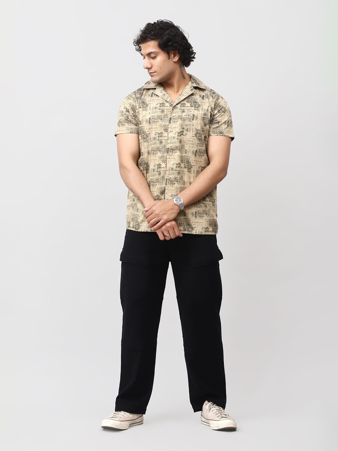 

BLUEBIRD Men Classic Opaque Printed Casual Shirt, Beige
