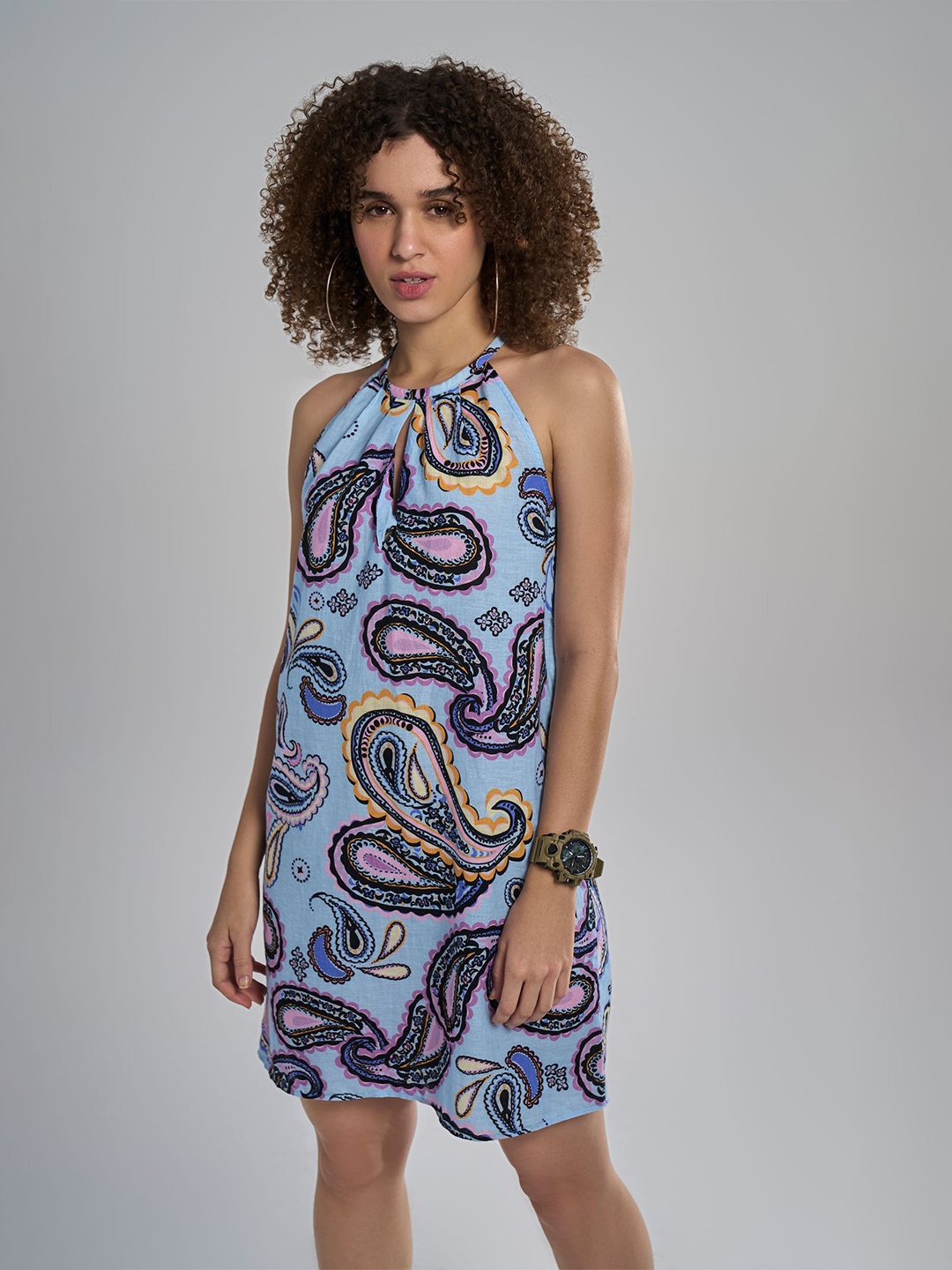 

Terra Luna Women Ethnic Motifs Print A-Line Dress, Blue