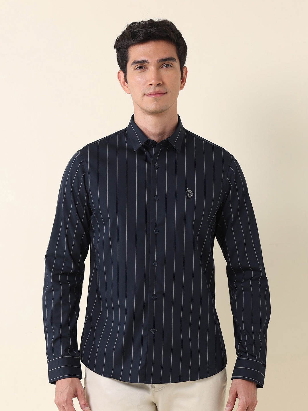 

U.S. Polo Assn. Men Tailored Fit Opaque Striped Casual Shirt, Blue