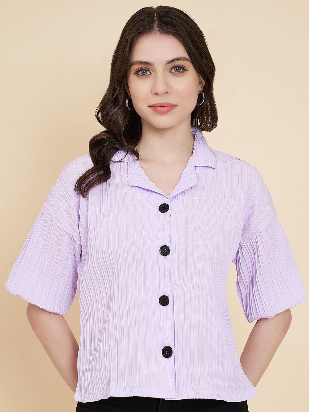 

DressBerry Women Classic Boxy Opaque Striped Casual Shirt, Lavender