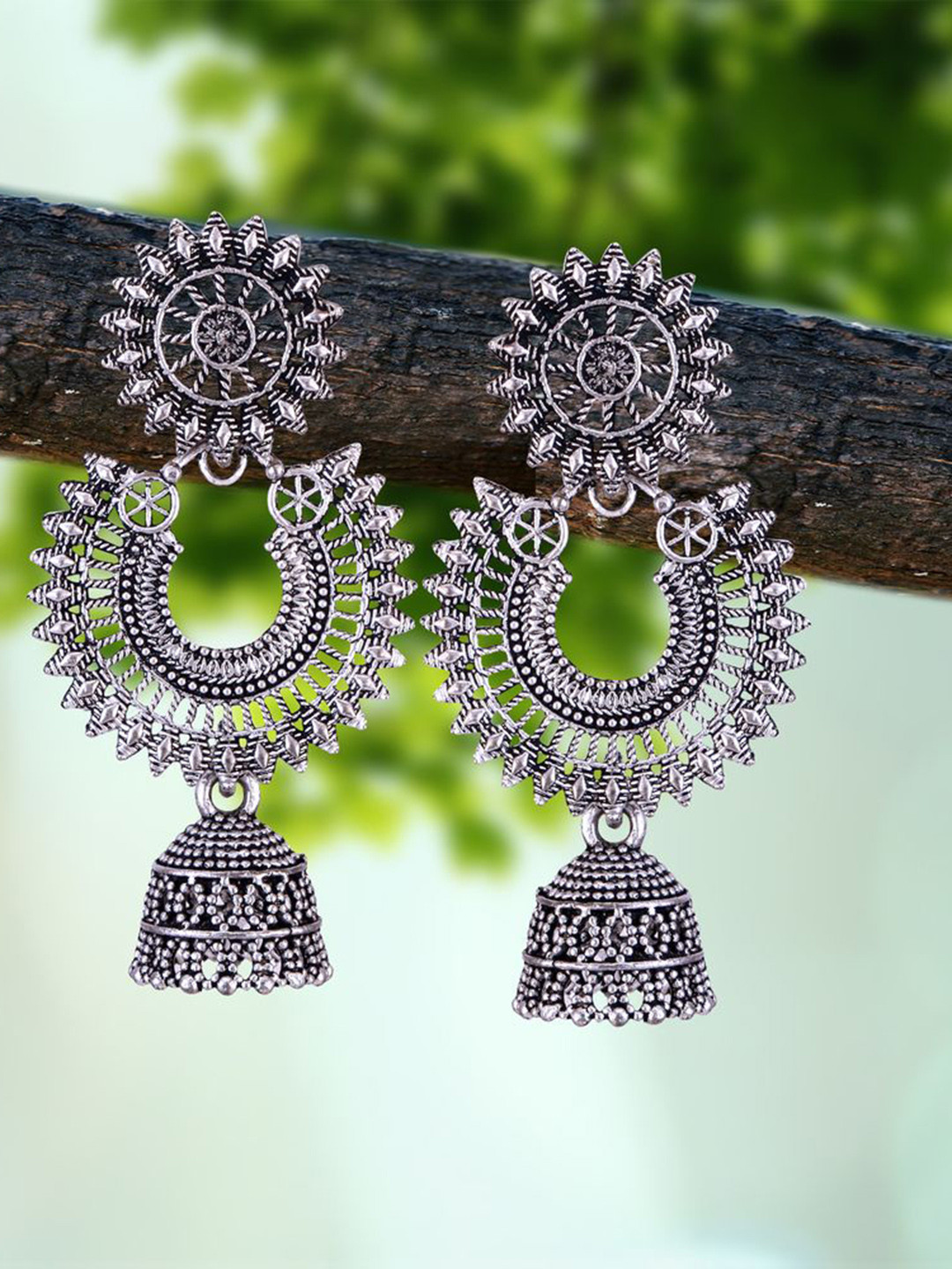 

DIVASTRI Set of 5 Silver-Plated Oxidized Dome Shaped Jhumkas