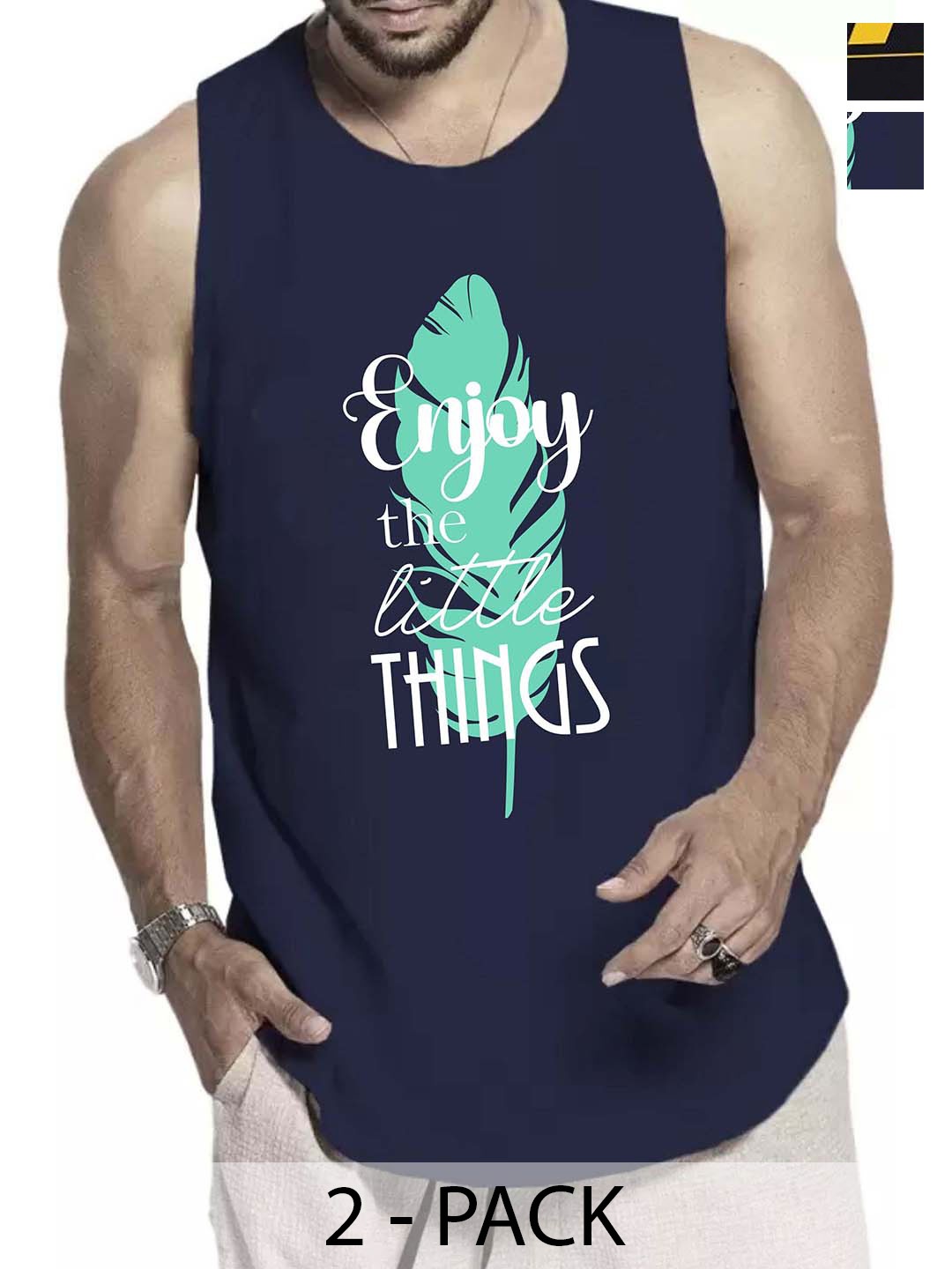 

WOOSTRO Pack Of 2 Printed Cotton Innerwear Vests RS26 (ENJOY NAVY)(HARD BLACK), Navy blue