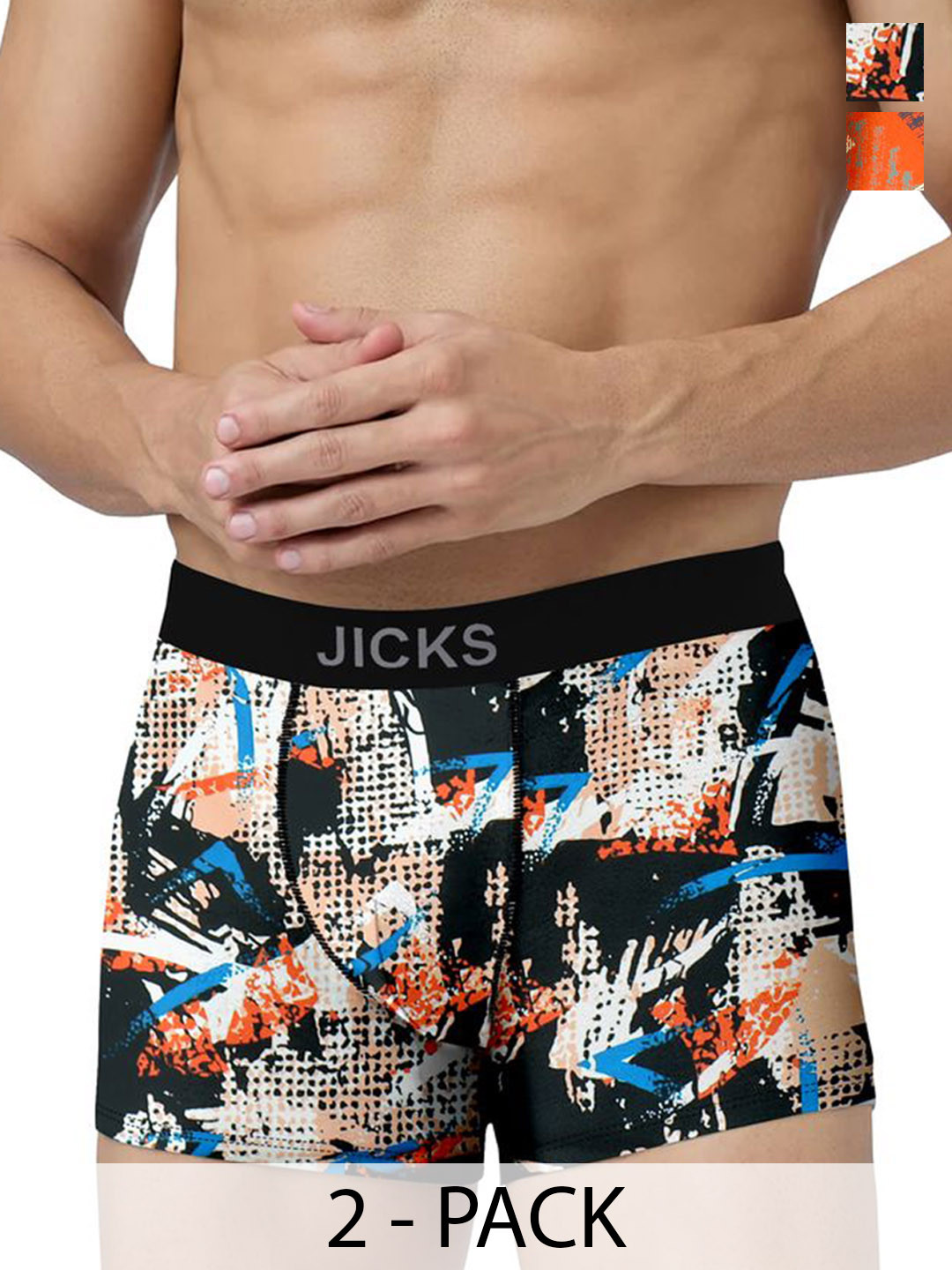 

JICKS Pack Of 2 Printed Stretchable Trunks 2_F55_M-Multicolour, Orange