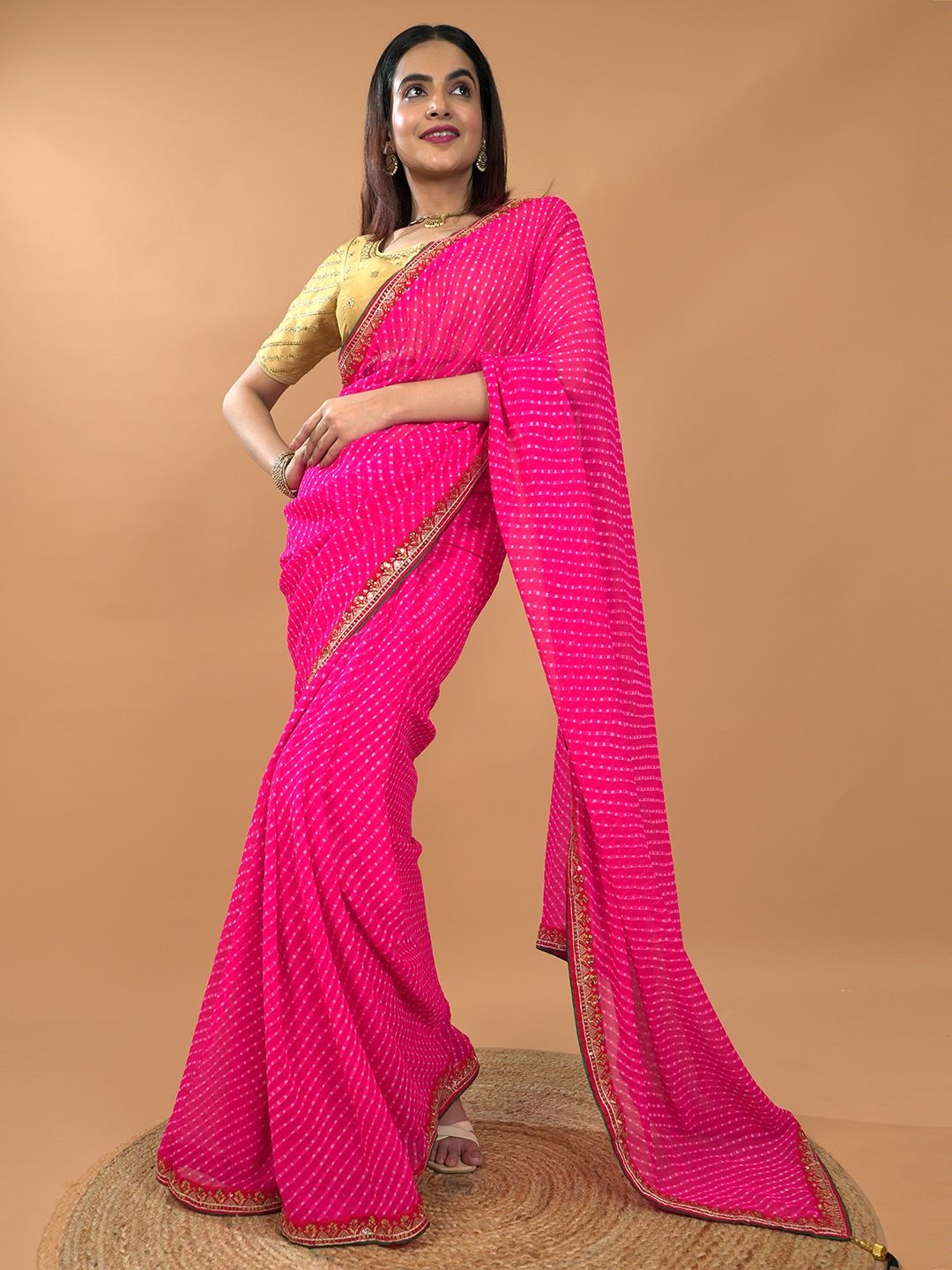 

HELLA FASHIONS Checked Sequinned Poly Georgette Saree, Pink