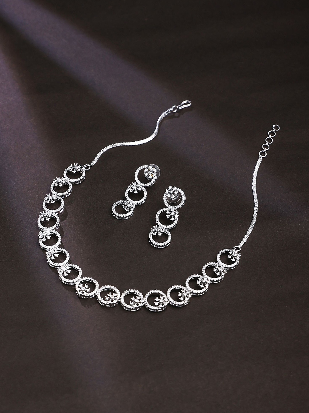 

Yellow Chimes Rhodium-Plated American Diamond-Studded Jewellery Set, Silver