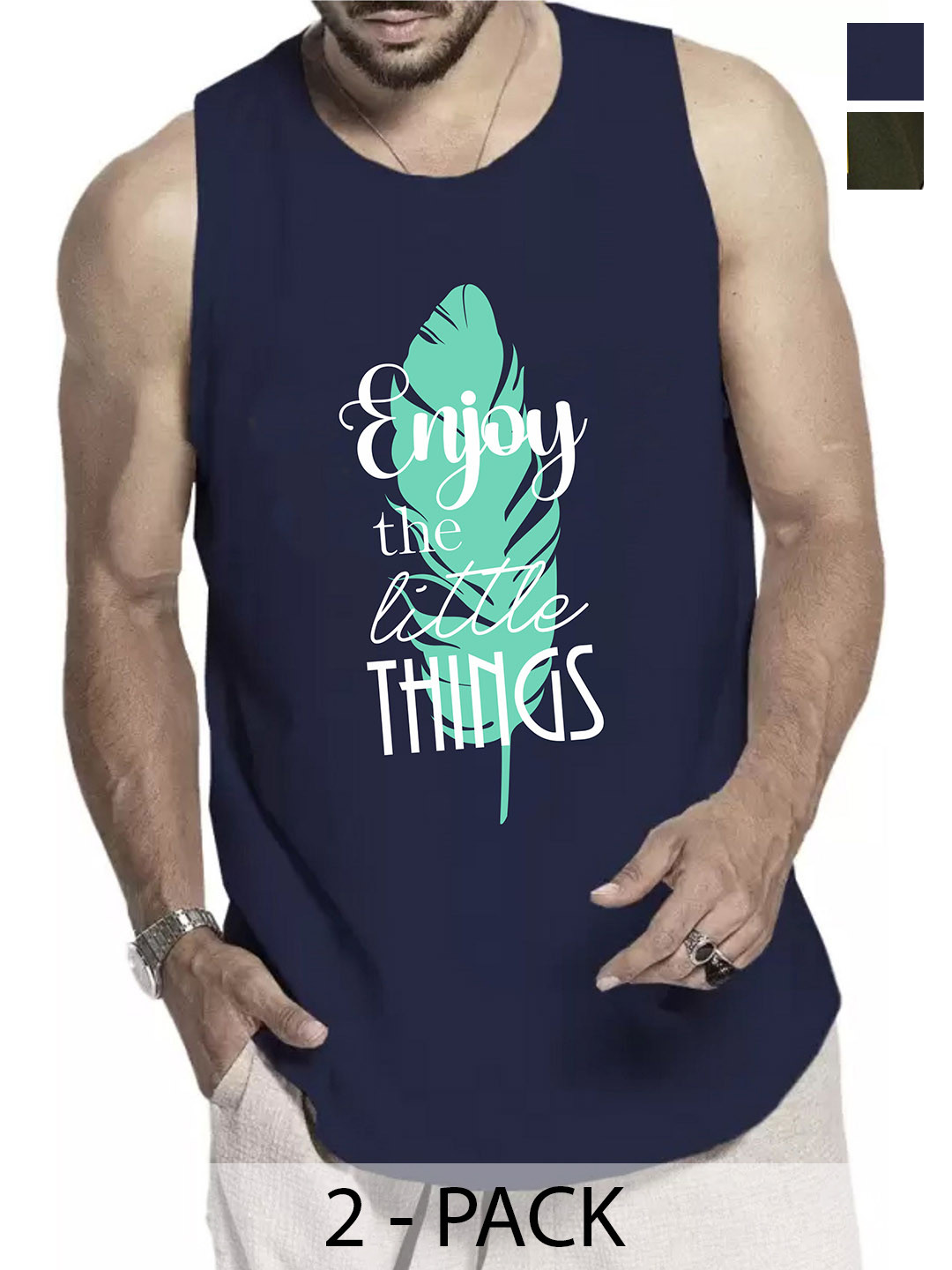 

WOOSTRO Pack Of 2 Printed Gym Vests RS26 (ENJOY NAVY)(MORE OLIVE), Navy blue