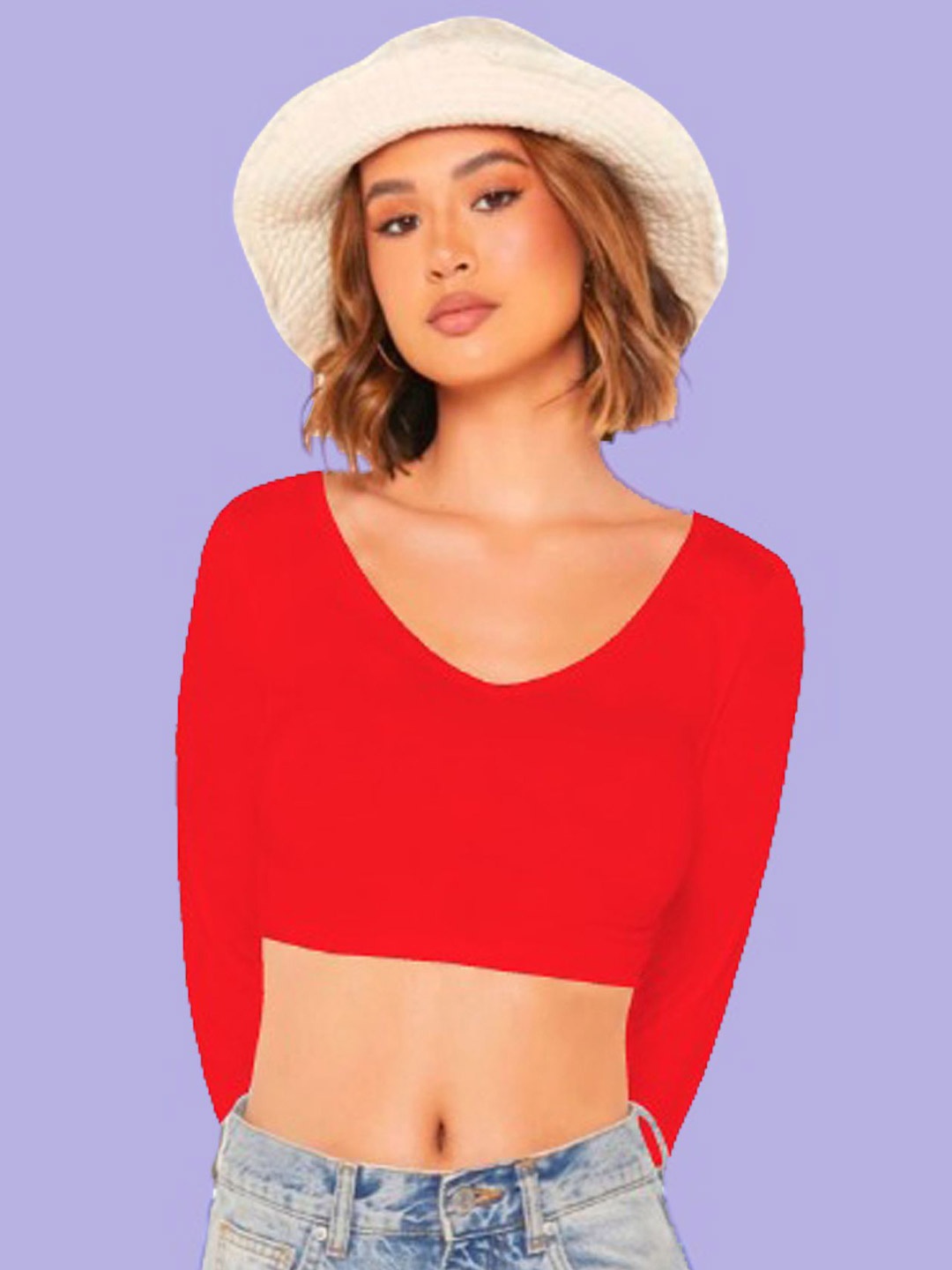 

Dream Beauty Fashion Women V-Neck Fitted Crop Top, Red