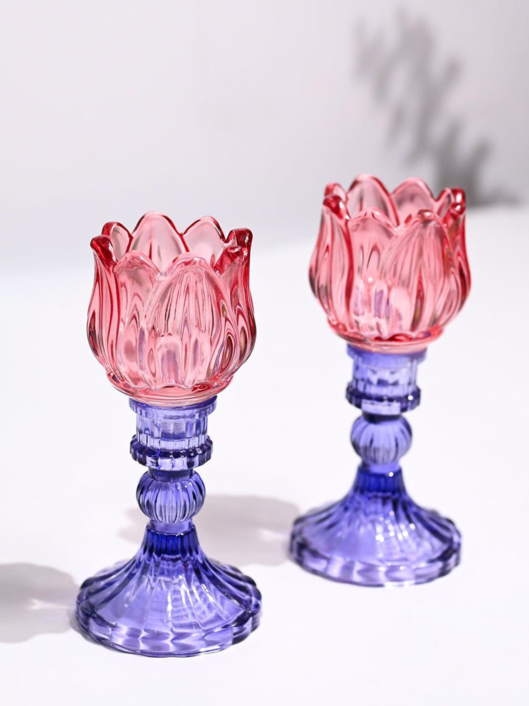 

MARKET99 Purple & Pink Set of 2 Lotus Glass T-Light Candle Holders