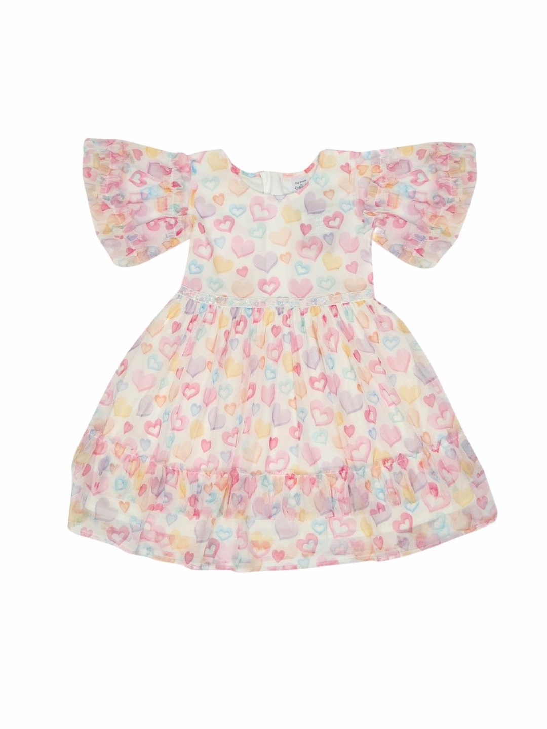 

Doodle Girls Floral Printed Net Fit & Flare Dress, White