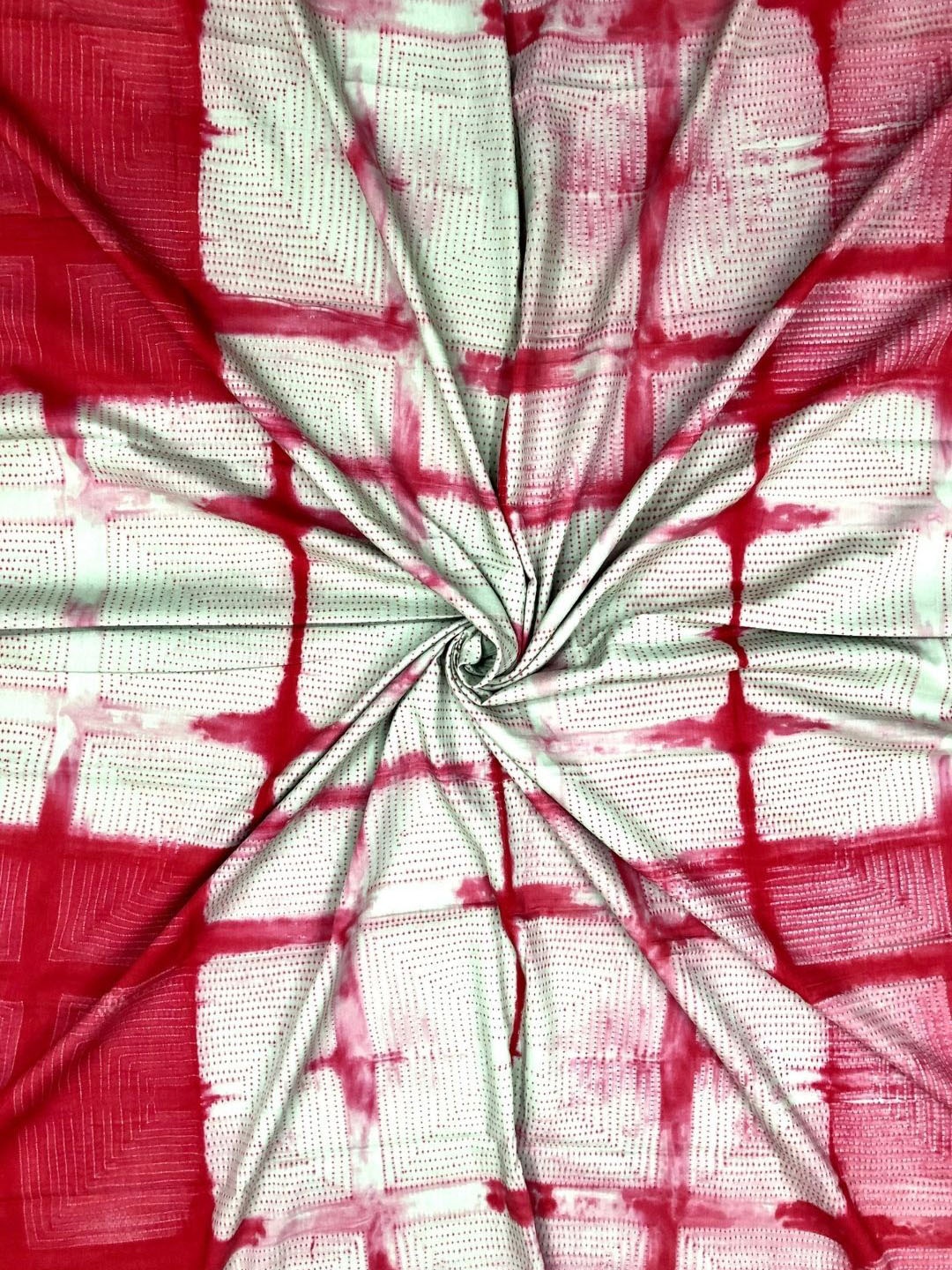 

PALASH Geometric Shibori Dyed Pure Cotton Unstitched Dress Material, Red