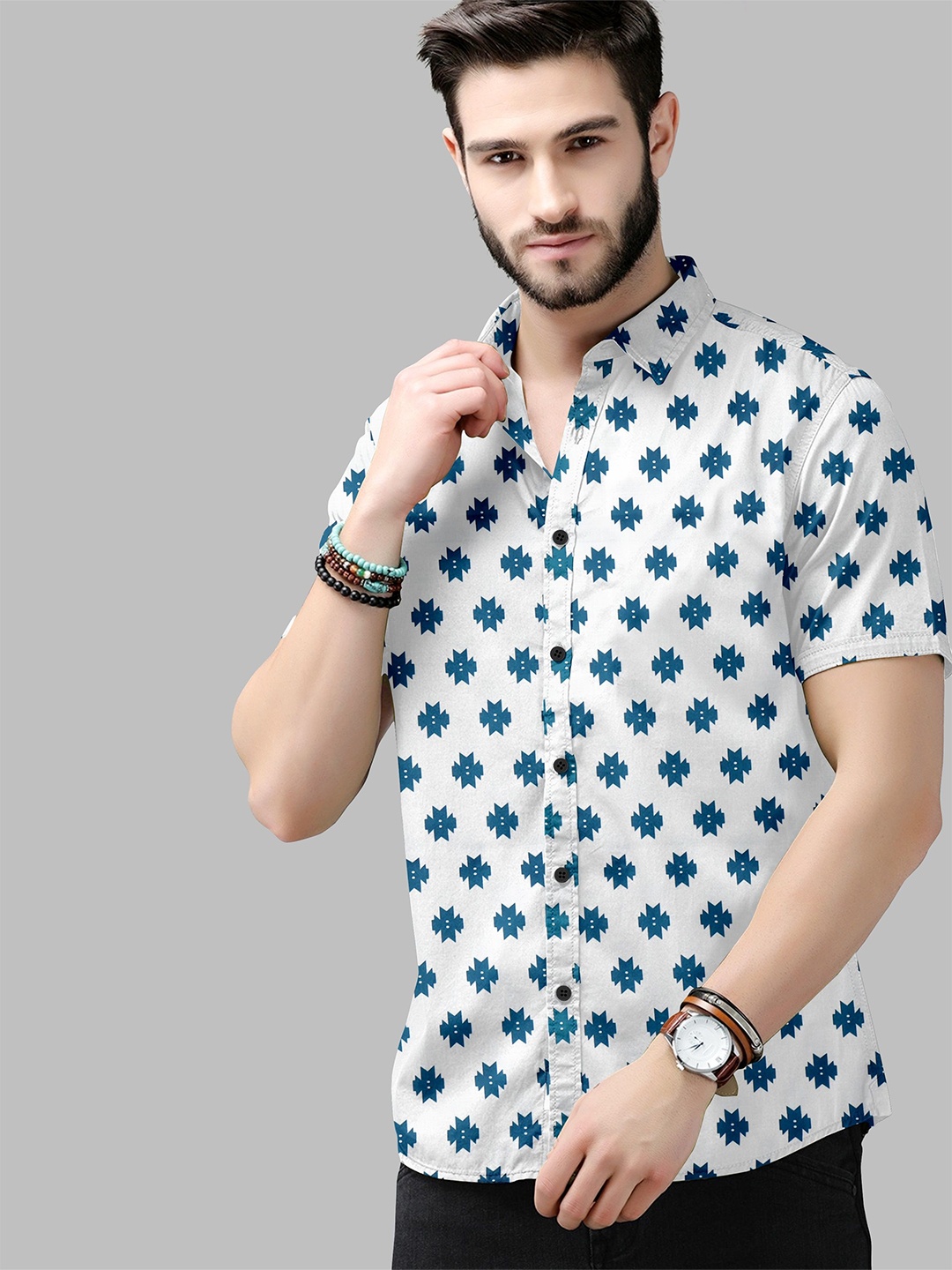 

Fashion FRICKS Men Classic Semi Sheer Casual Shirt, White