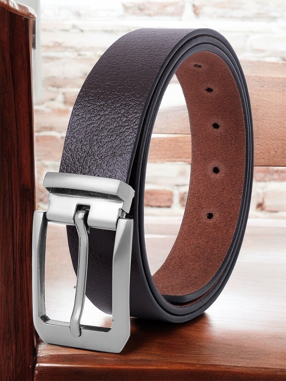 

Metronaut Men Textured Leather Formal Belt, Brown