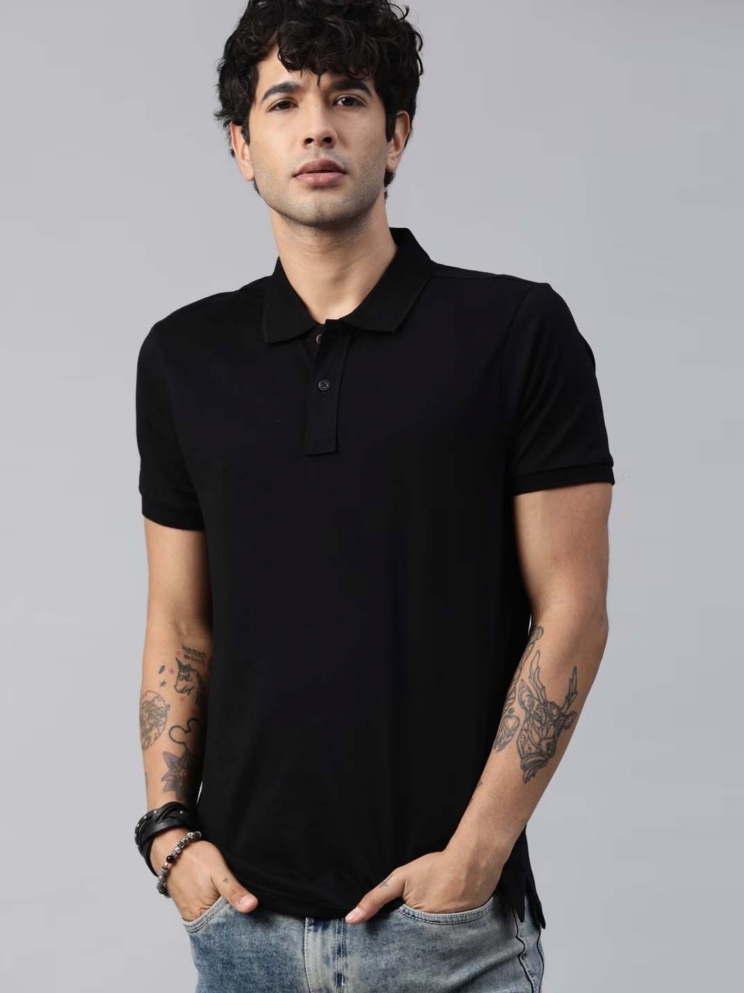 

Organic Chics Men Anti Odour Solid Polo Collar Cotton T-shirt, Black