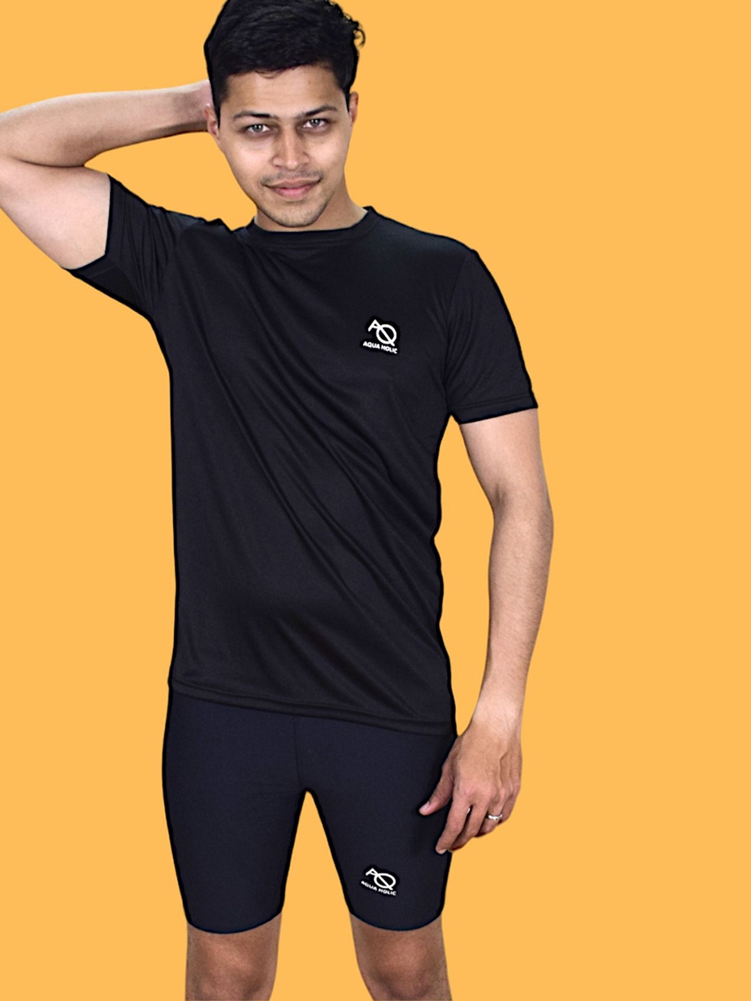 

Aqua Holic Round Neck T-Shirt & Shorts Swimwear, Black