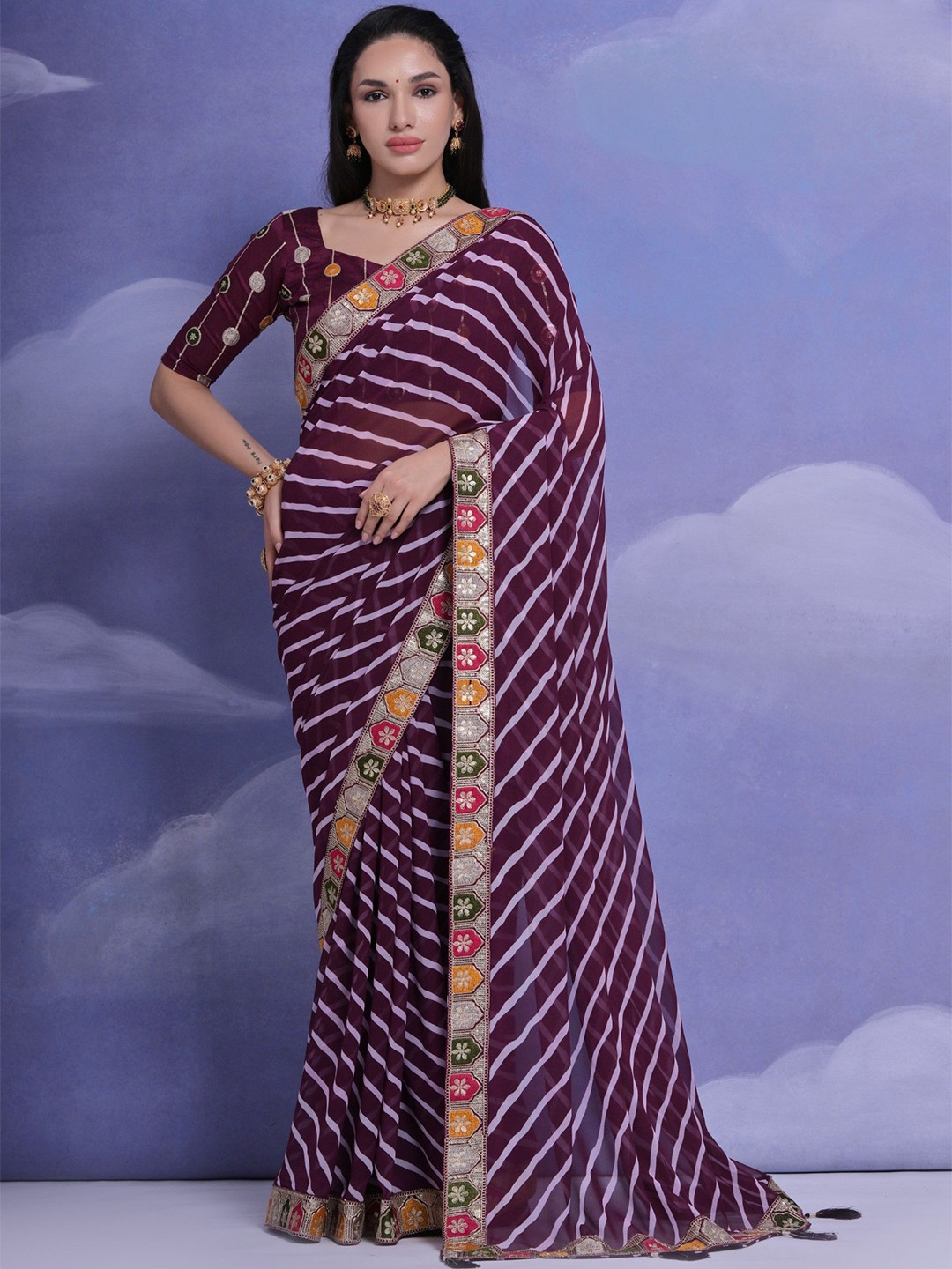 

DIVASTRI Leheriya Sequinned Saree, Purple