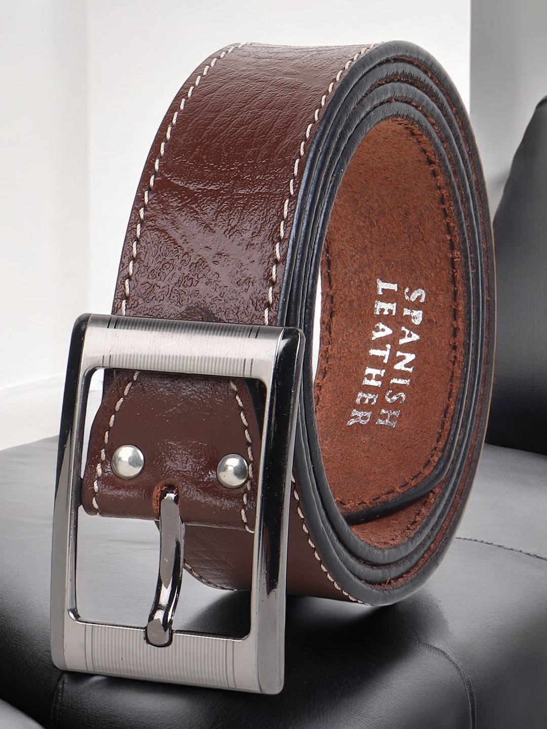 

Metronaut Men Textured Leather Formal Belt, Brown