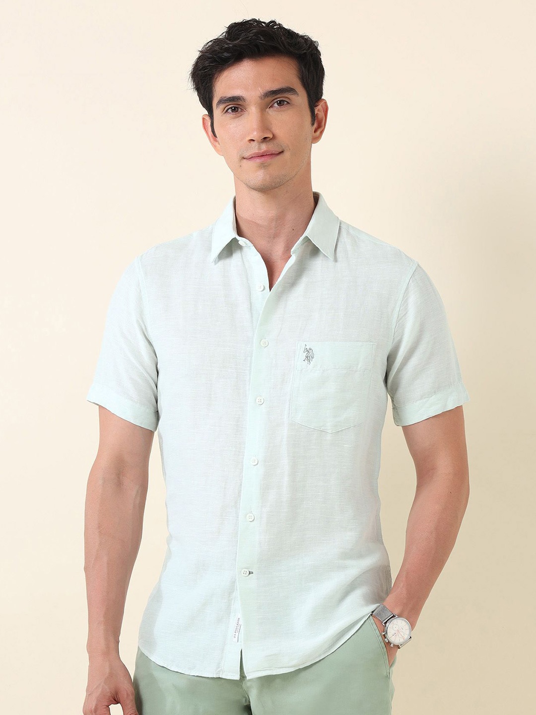 

U.S. Polo Assn. Men Classic Tailored Fit Opaque Casual Shirt, Green
