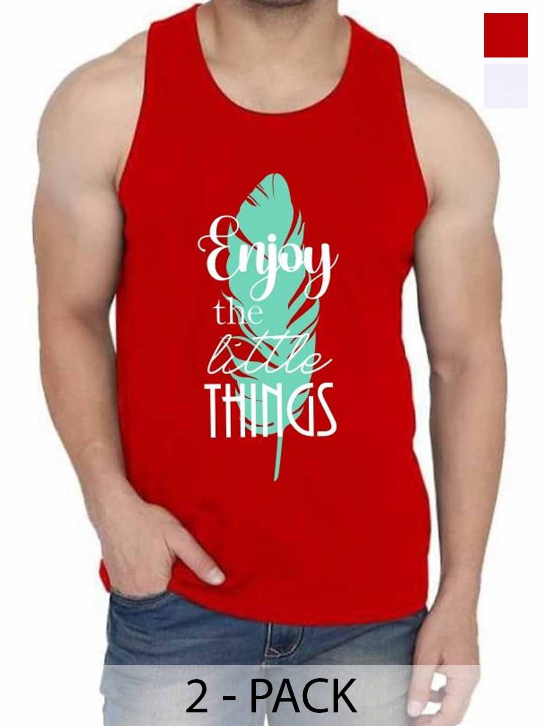 

WOOSTRO Pack Of 2 Printed Cotton Innerwear Vests RS26 (ENJOY RED)(RUN WHITE)