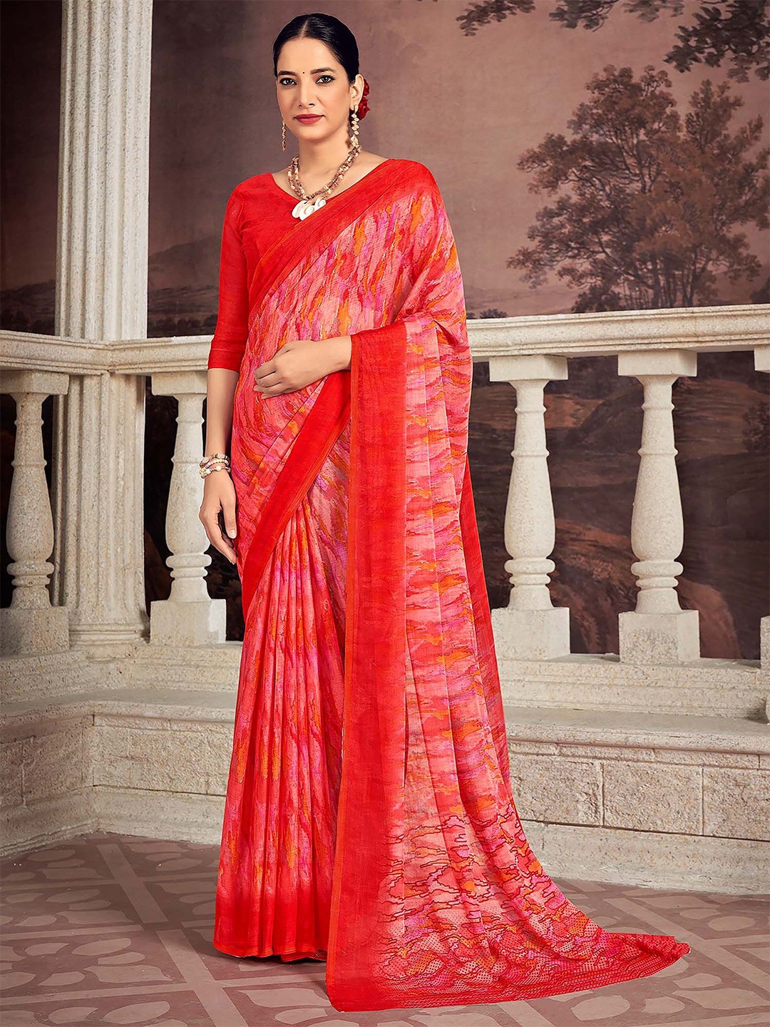 

Saree mall Abstract Printed Saree, Red