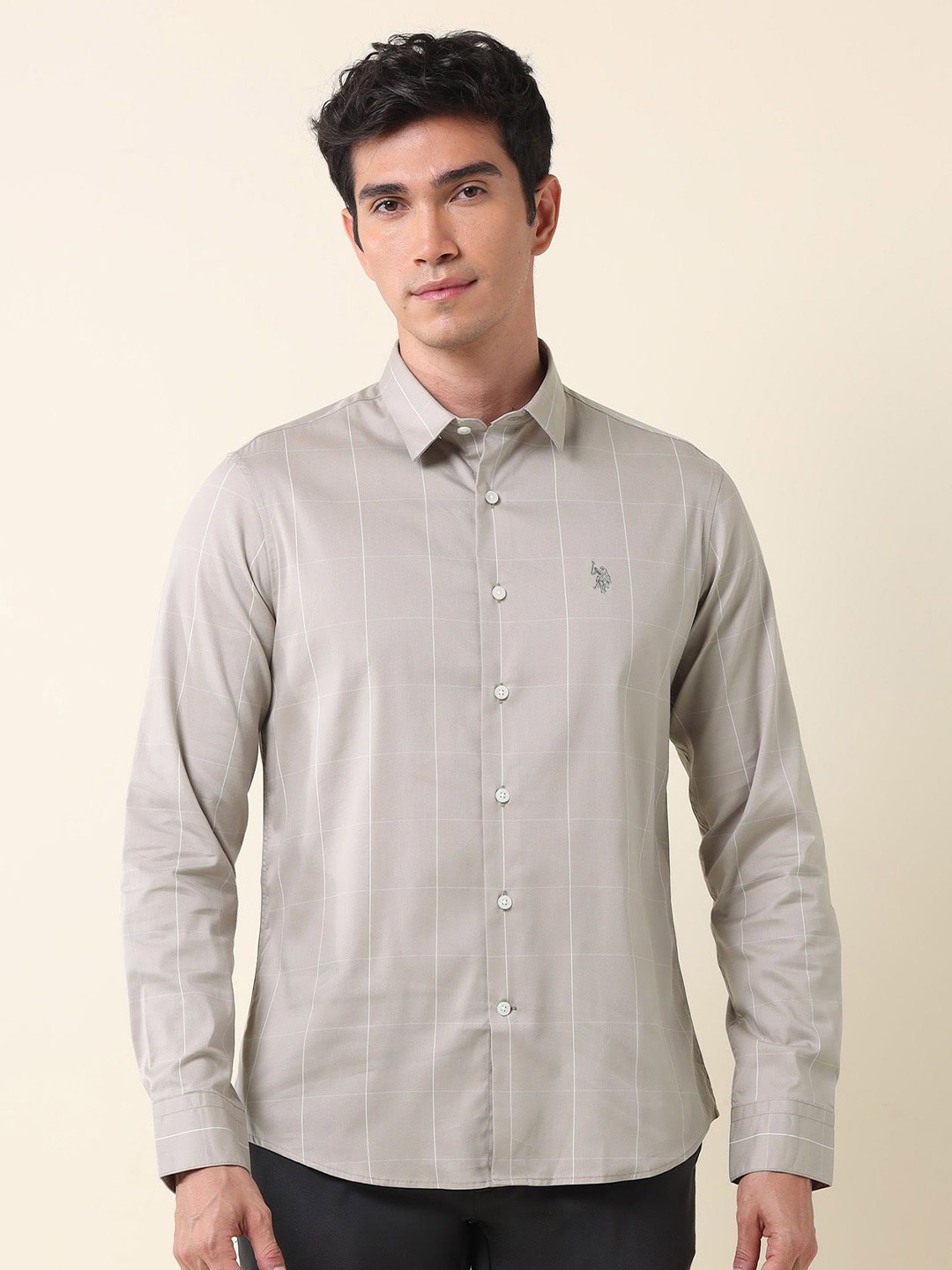 

U.S. Polo Assn. Men Classic Tailored Fit Opaque Checked Casual Shirt, Grey