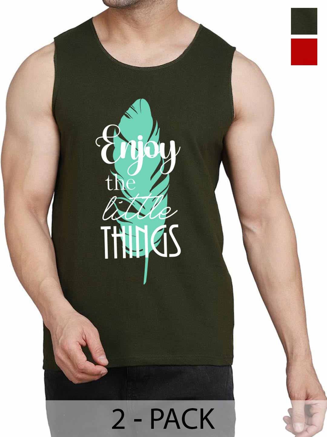 

WOOSTRO Pack Of 2 Printed Gym Vests RS26 (ENJOY OLIVE)(HARD RED)