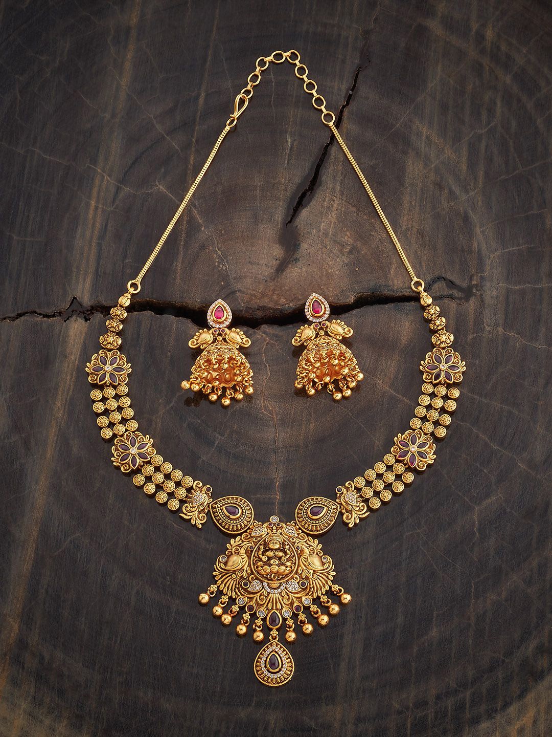 

Kushal's Fashion Jewellery Gold-Plated Ruby Studded Jewellery Set