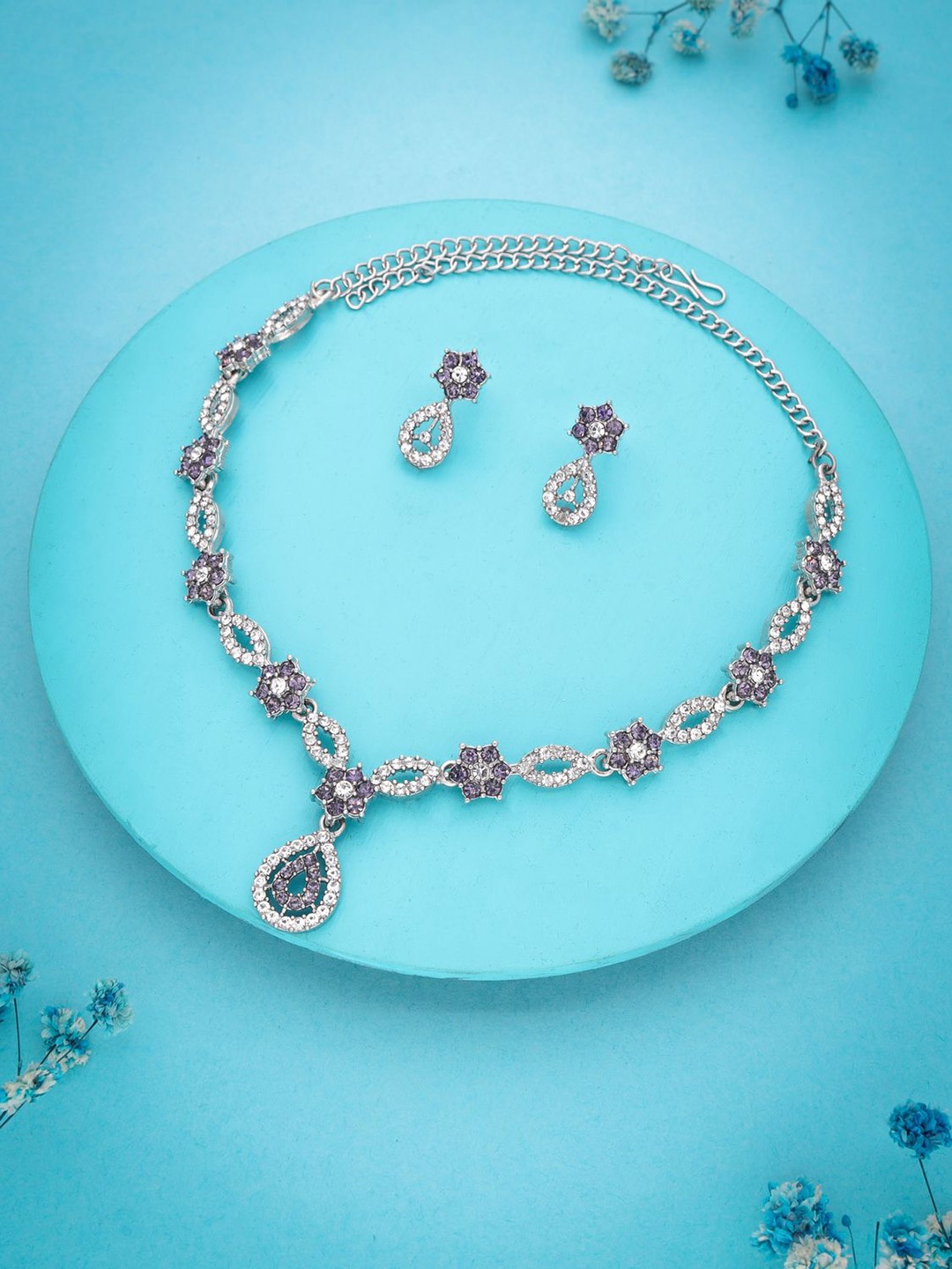 

Anouk Silver-Plated American Diamond Studded Necklace And Earrings