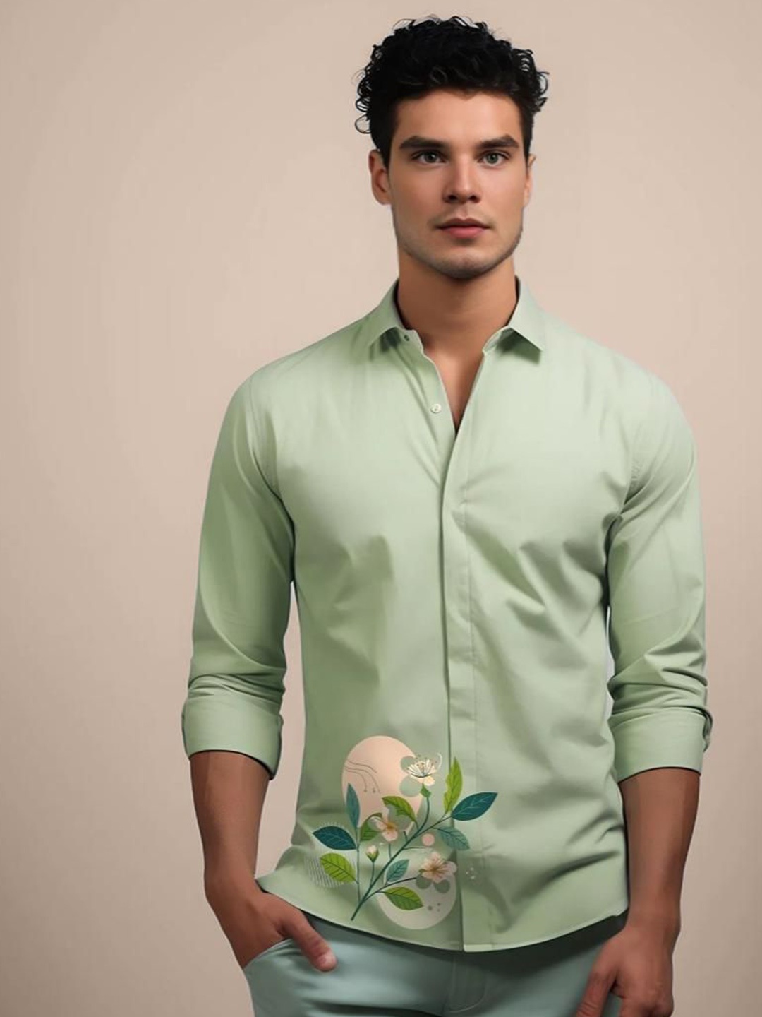 

HE SPOKE Men Smart Tailored Fit Opaque Printed Casual Shirt, Green