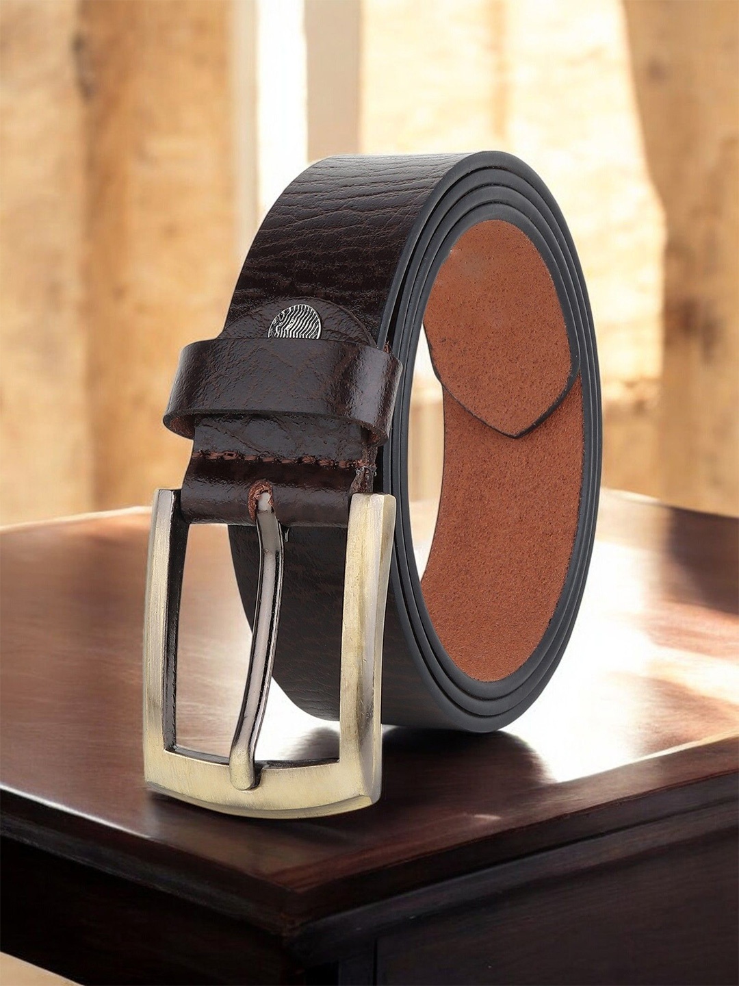 

Metronaut Men Textured Leather Formal Belt, Brown