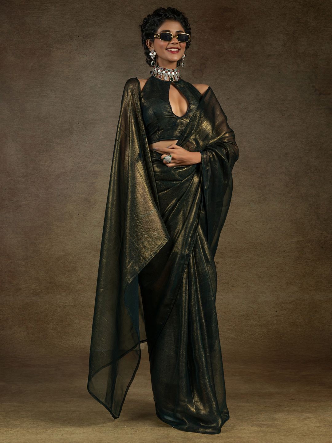

Saree mall Pure Chiffon Ready to Wear Sarees, Black