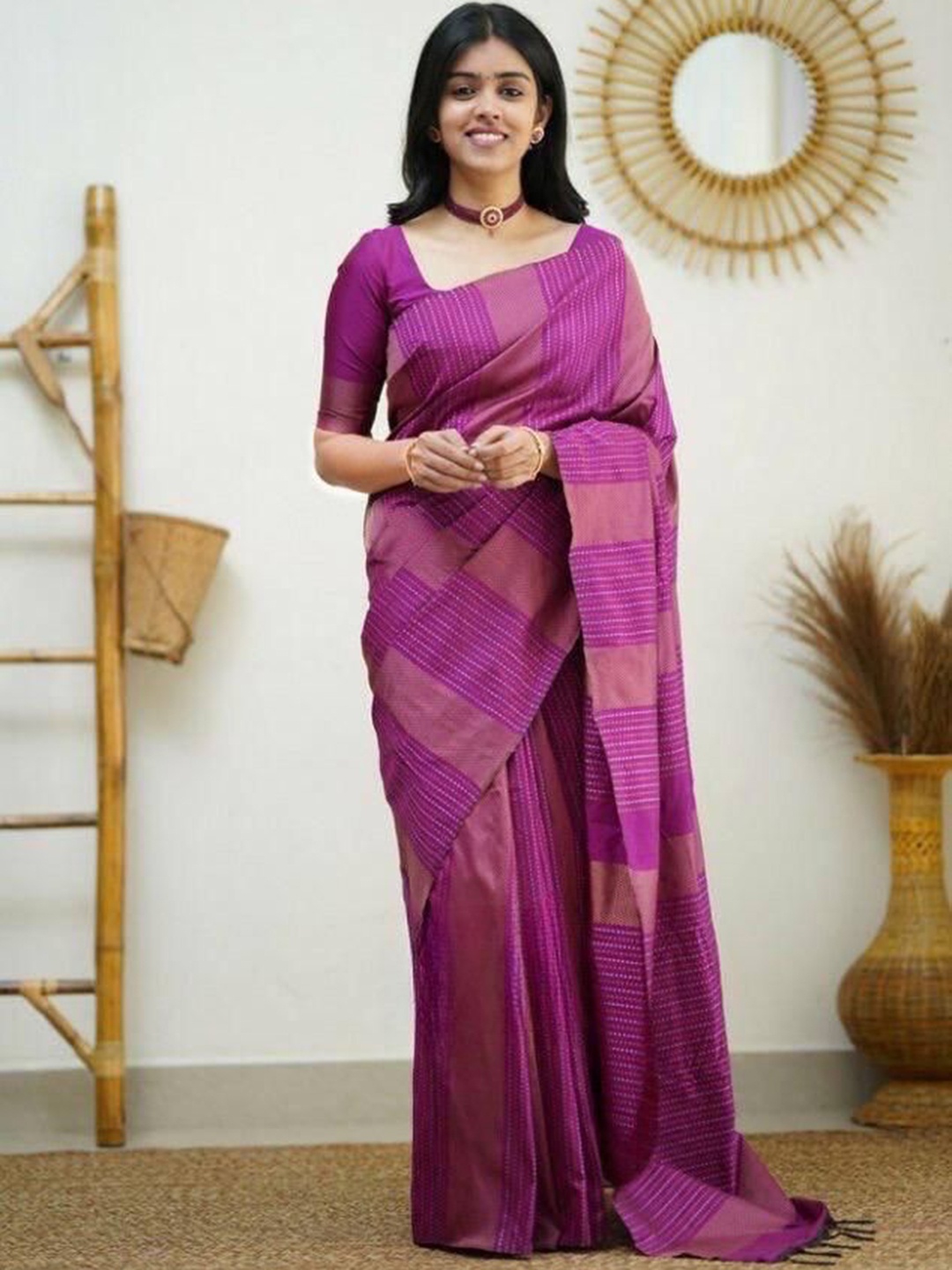 

JULEE Woven Design Pure Silk Banarasi Saree, Pink