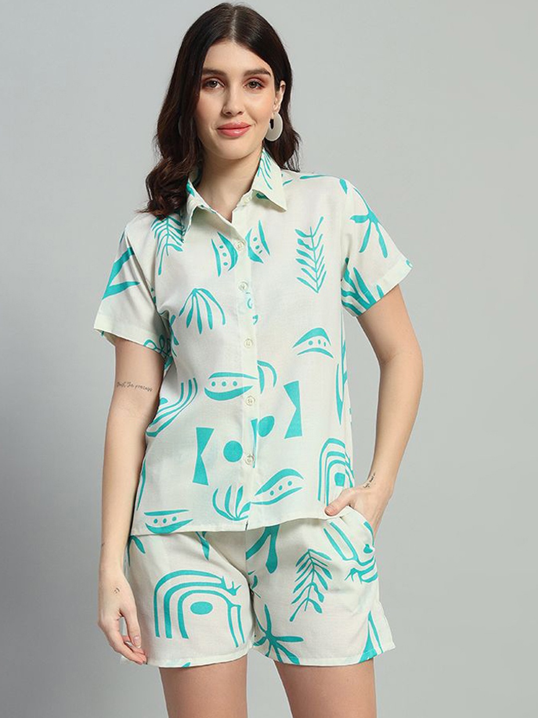

ROSEMELON Tropical Printed Shirt And Shorts, Green