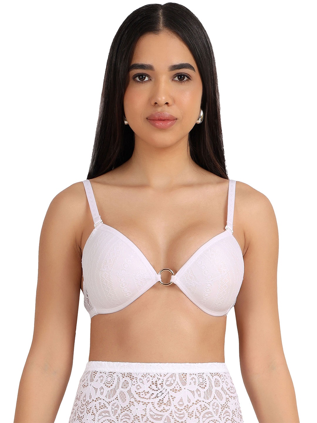 

SELFCARE Abstract Bra Half Coverage Lightly Padded, White