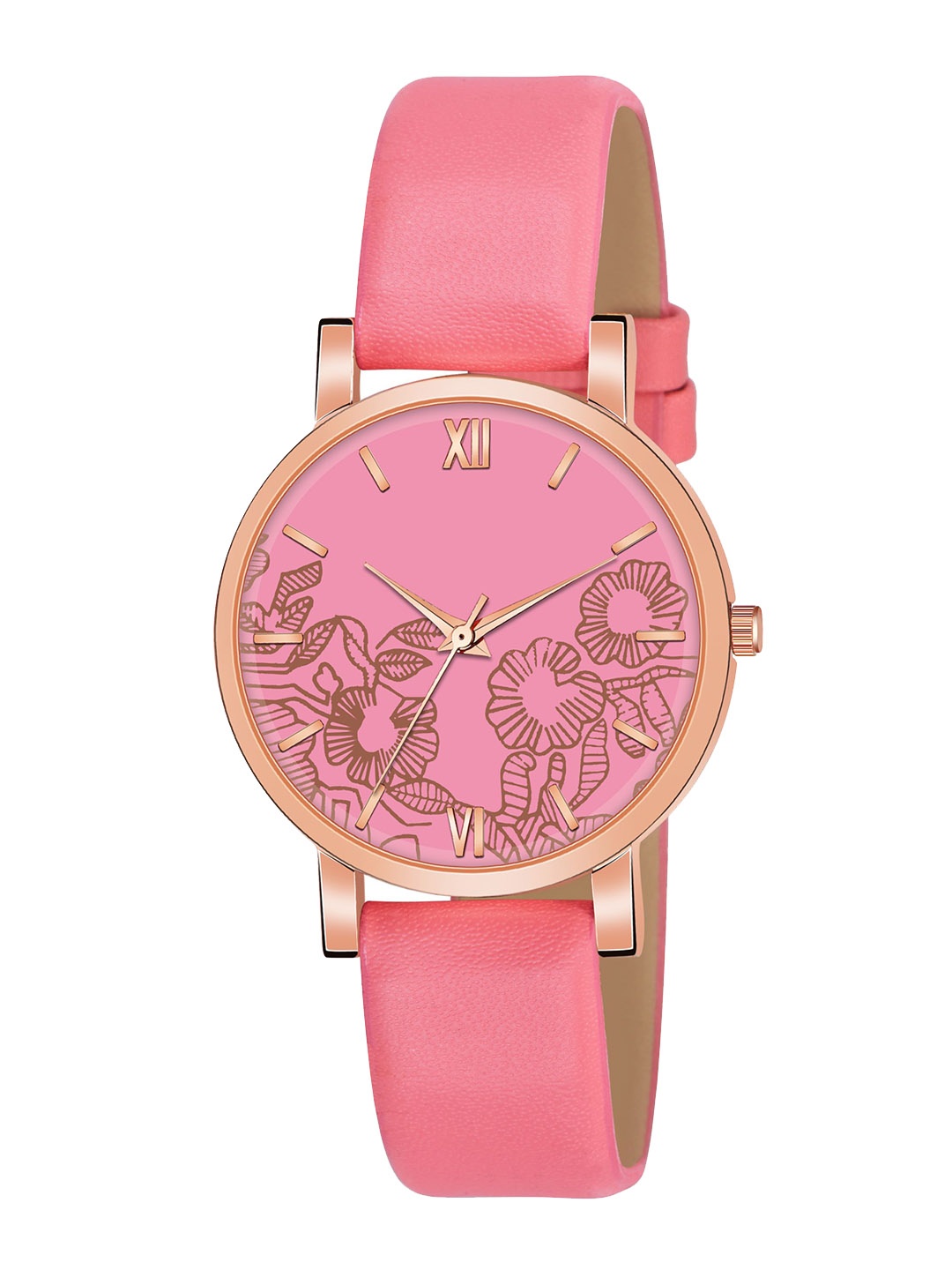 

THE SHOPOHOLIC Women Pink Round Dial & Leather Straps Analogue Watch R-Pink