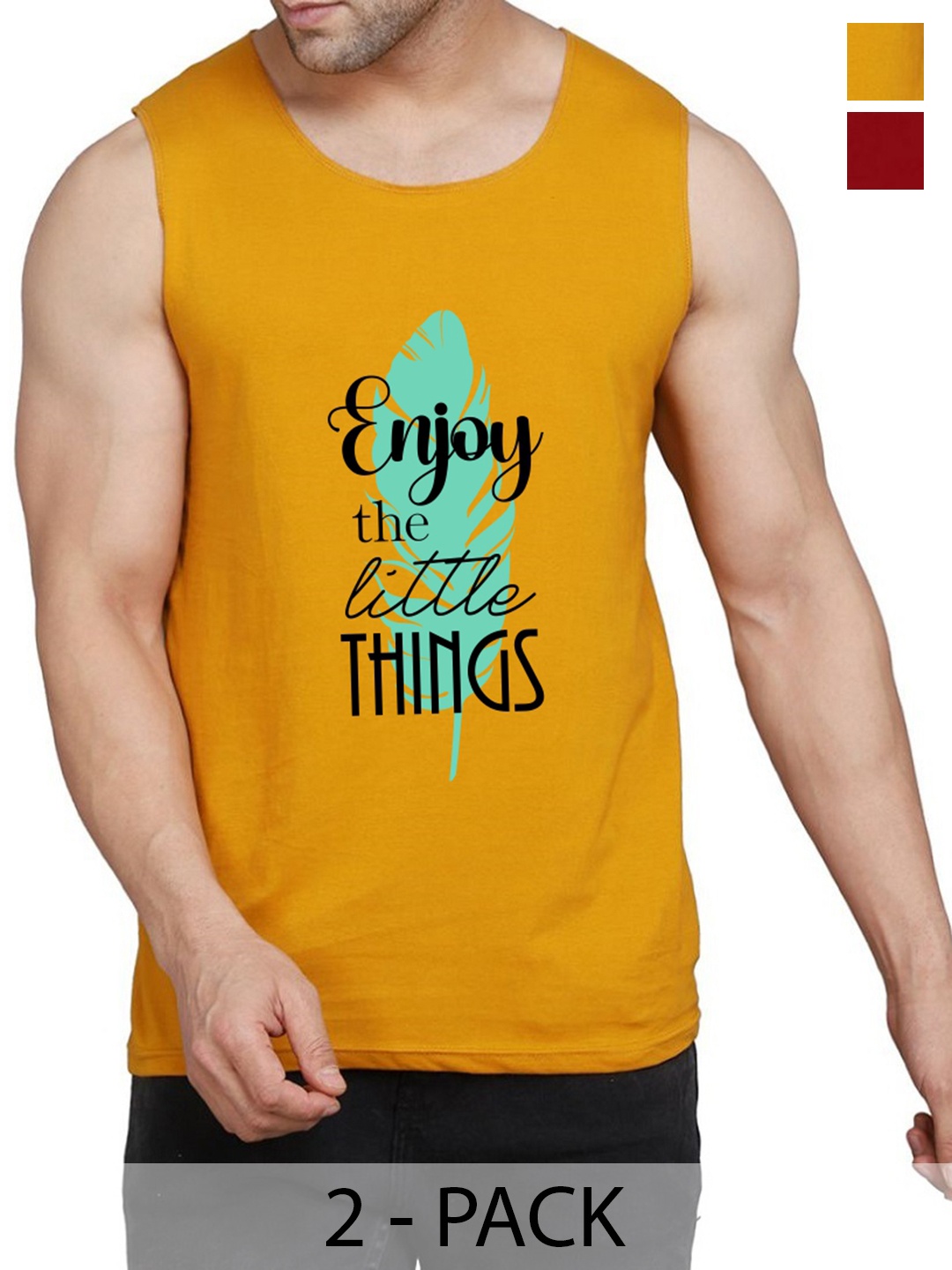 

WOOSTRO Pack Of 2 Printed Cotton Innerwear Vests RS26 (ENJOY MUSTARD)(MORE MAROON)