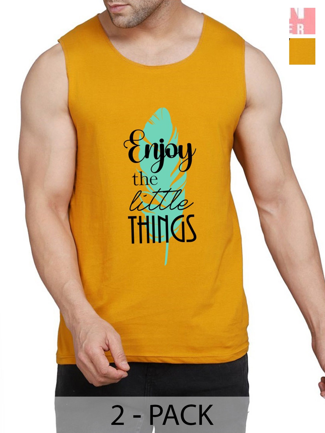 

WOOSTRO Pack Of 2 Printed Cotton Innerwear Vests RS26 (ENJOY MUSTARD)(RUN PEACH)