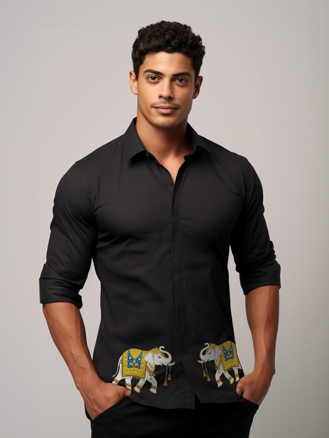 

HE SPOKE Men Smart Tailored Fit Animal Opaque Casual Shirt, Black
